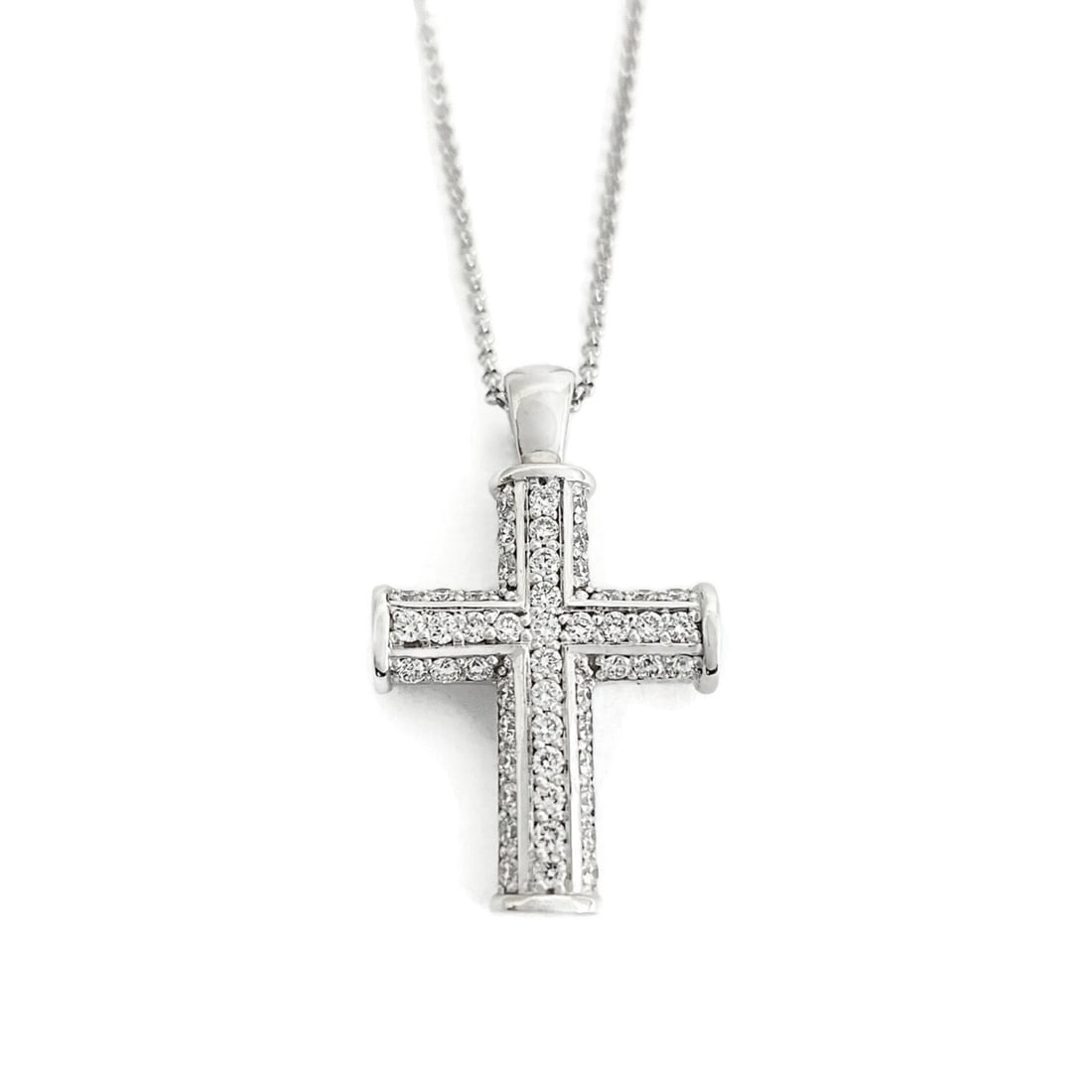 Pave Diamond Cross Pendant Necklace 14K White Gold, .90 CTW (1 of 7)