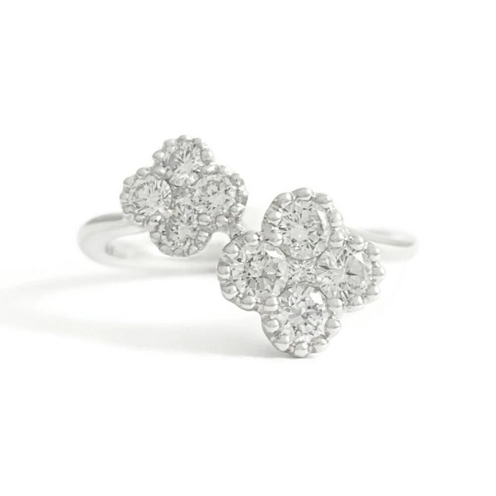 Cluster Diamond Clover Milgrain Bypass Wrap Ring 14K White Gold, .80 CTW: Title: Cluster Diamond Clover Milgrain Bypass Wrap Ring 14K White Gold, .80 CTW Description: Cluster Diamond Clover Milgrain Bypass Wrap Ring 14K White Gold, .80 CTW This is a beautiful and stunning r