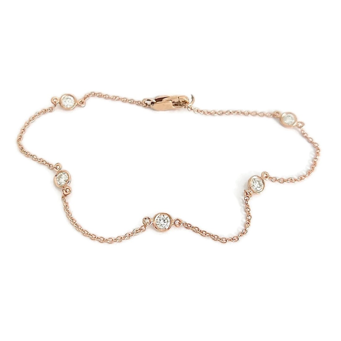 Round Diamond Bezel Station Chain Bracelet 14K Pink Rose Gold, .40 CTW (1 of 5)