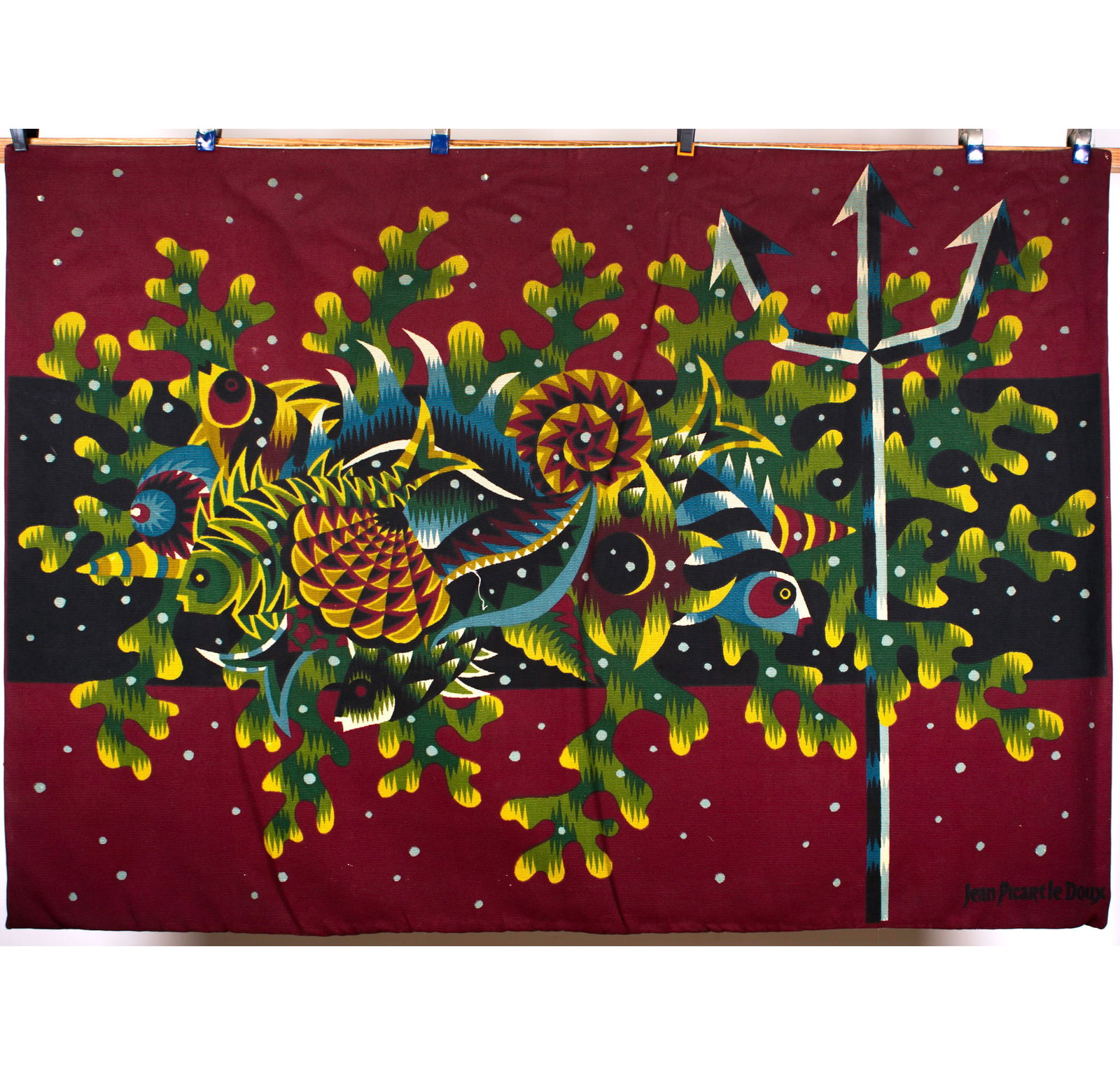 FRENCH TAPESTRY JEAN PICART LEDOUX MODERNIST AUBUSSON Neptune: Title: FRENCH TAPESTRY JEAN PICART LEDOUX MODERNIST AUBUSSON Neptune Description: Made in France in the 1950 this cotton tapestry reflect the democratic desire of that time to produce affordable art