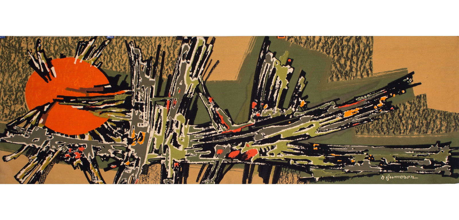 Long Fumeron tapestry Samourai wool fabric Robert Four signed - 5