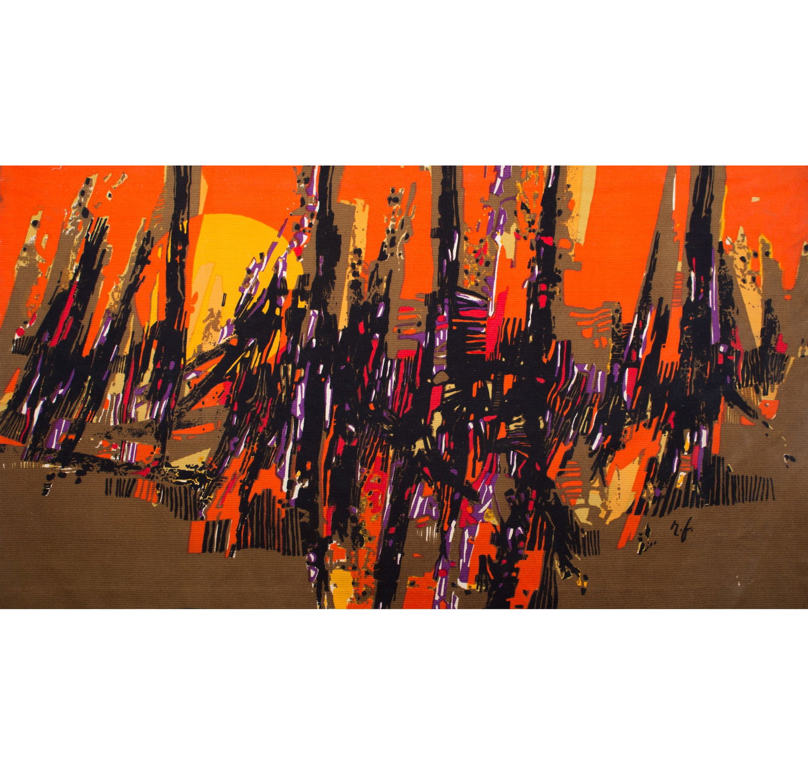 Fumeron tapestry clair bois wool fabric Robert Four signed: Title: Fumeron tapestry clair bois wool fabric Robert Four signed Description: Born on August 9, 1921 in Payroux, in southern Vienne, René Fumeron remains above all known for his tapestries. He s