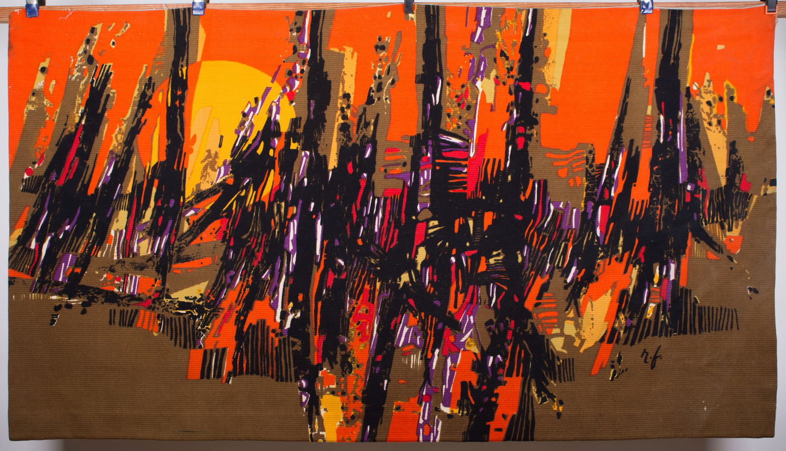 Fumeron tapestry clair bois wool fabric Robert Four signed - 2