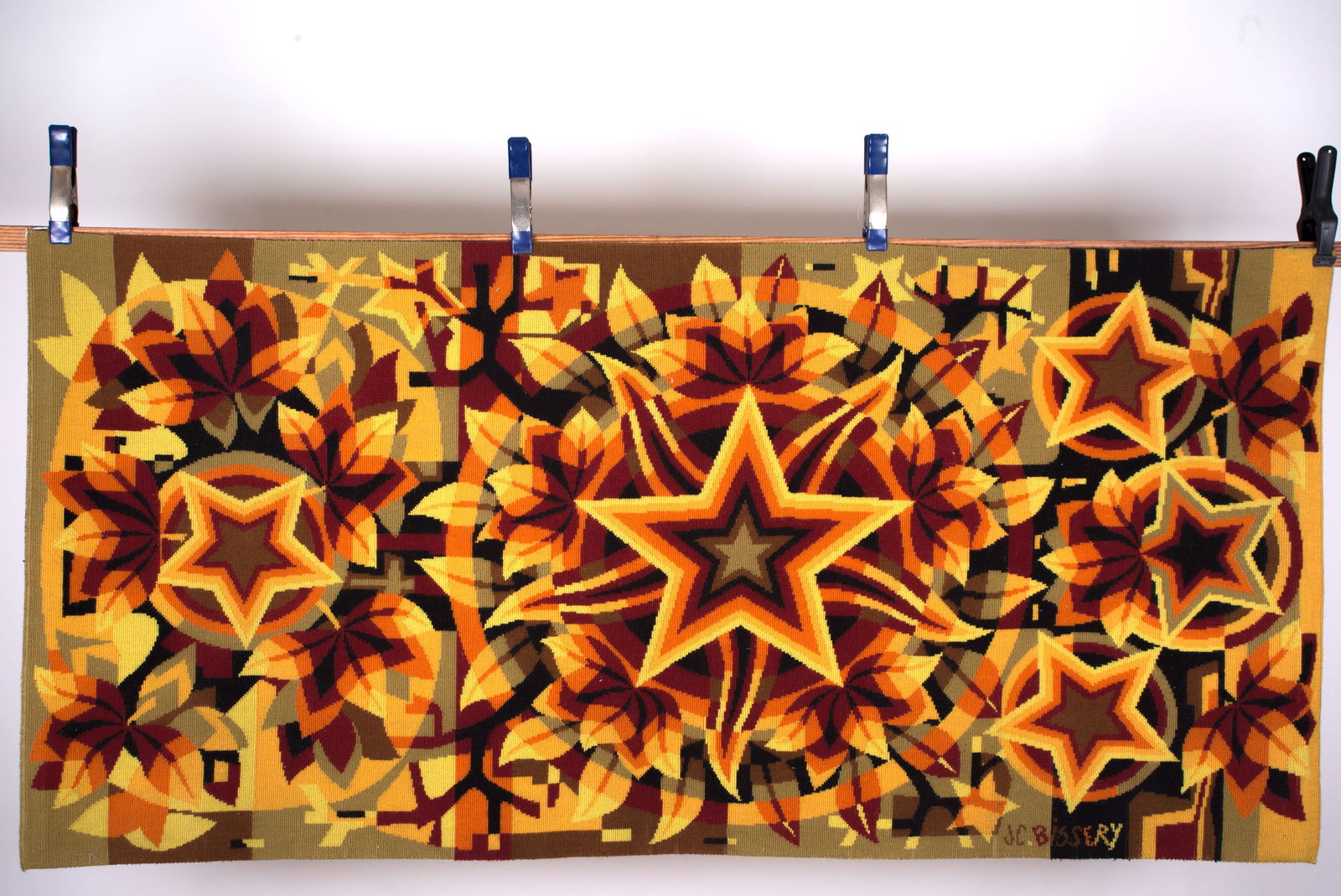 Bissery mid century wool tapestry modernist ""les etoiles " Stars - 2