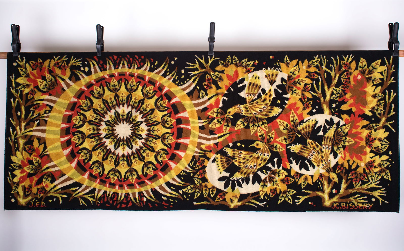 Bissery mid century wool tapestry modernist " Aurore " dawn Jacquard - 2