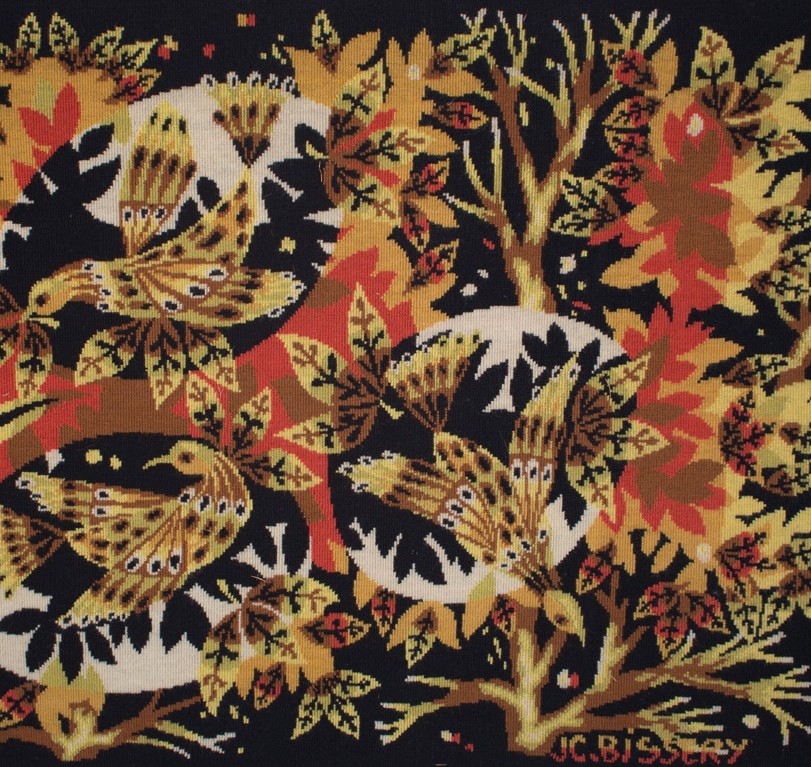 Bissery mid century wool tapestry modernist " Aurore " dawn Jacquard - 5