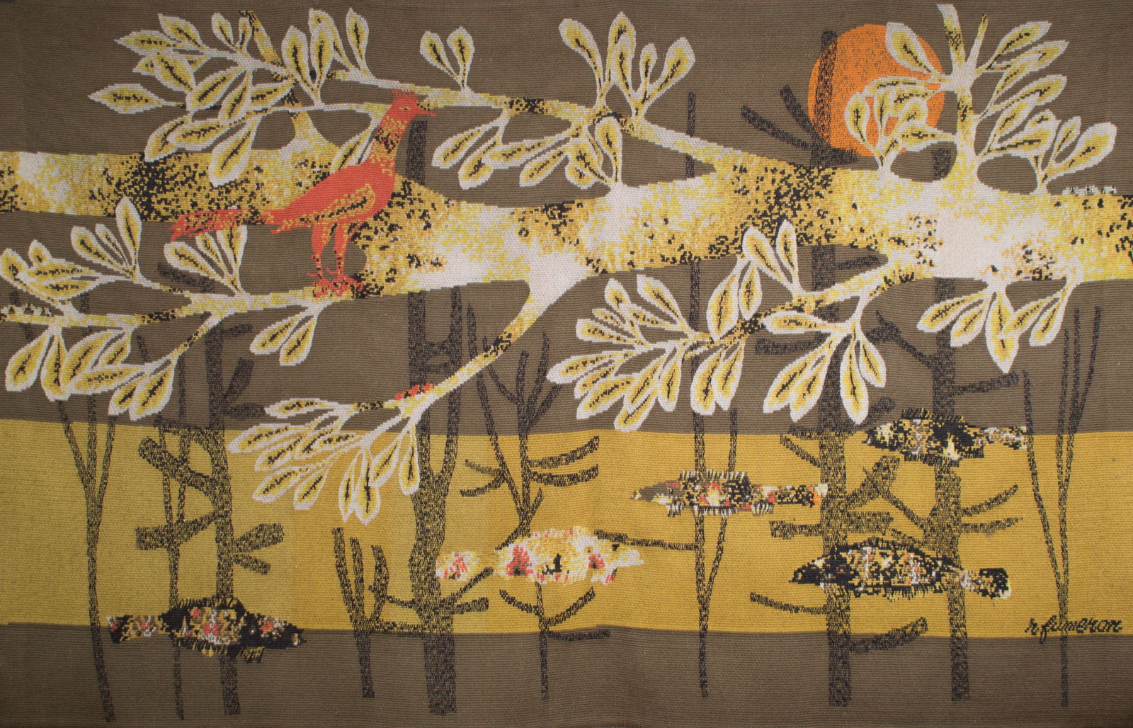 Fumeron tapestry mecanic Jacquard wool fabric Aubusson Robert: Title: Fumeron tapestry mecanic Jacquard wool fabric Aubusson Robert Description: Born on August 9, 1921 in Payroux, in southern Vienne, René Fumeron remains above all known for his tapestries. H