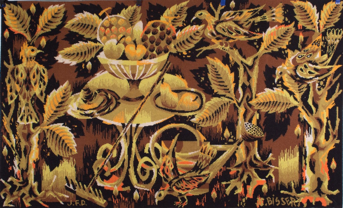 Jean Claude Bissery mid century Autumn wool tapestry on a jacquard metier - 2