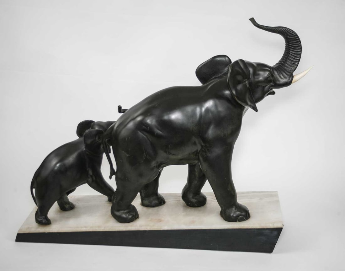 LARGE FRENCH ART DECO ELEPHANTS SCULPTURE IRENEE ROCHARD - 3