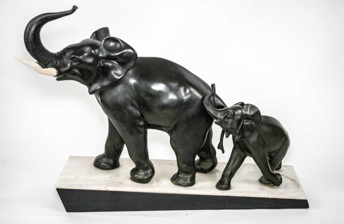 LARGE FRENCH ART DECO ELEPHANTS SCULPTURE IRENEE ROCHARD - 7