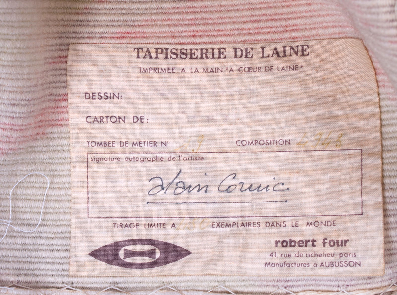 FRENCH silkscreen TAPESTRY ALAIN CORNIC ROBERT FOUR AUBUSSON MIDCENTURY - 5