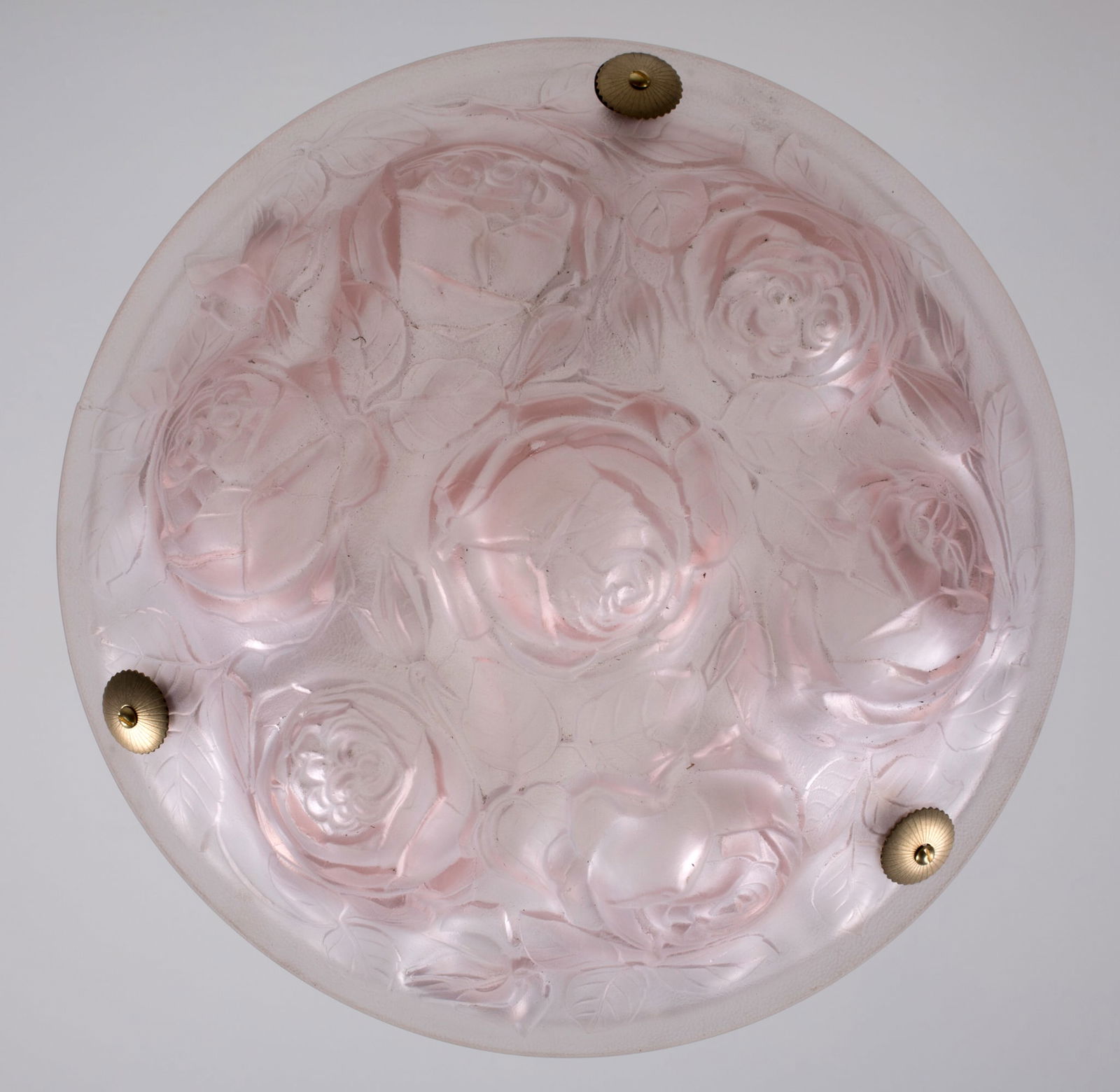 FRENCH ART DECO CHANDELIER GLASS MULLER Rose flower motive pink - 3