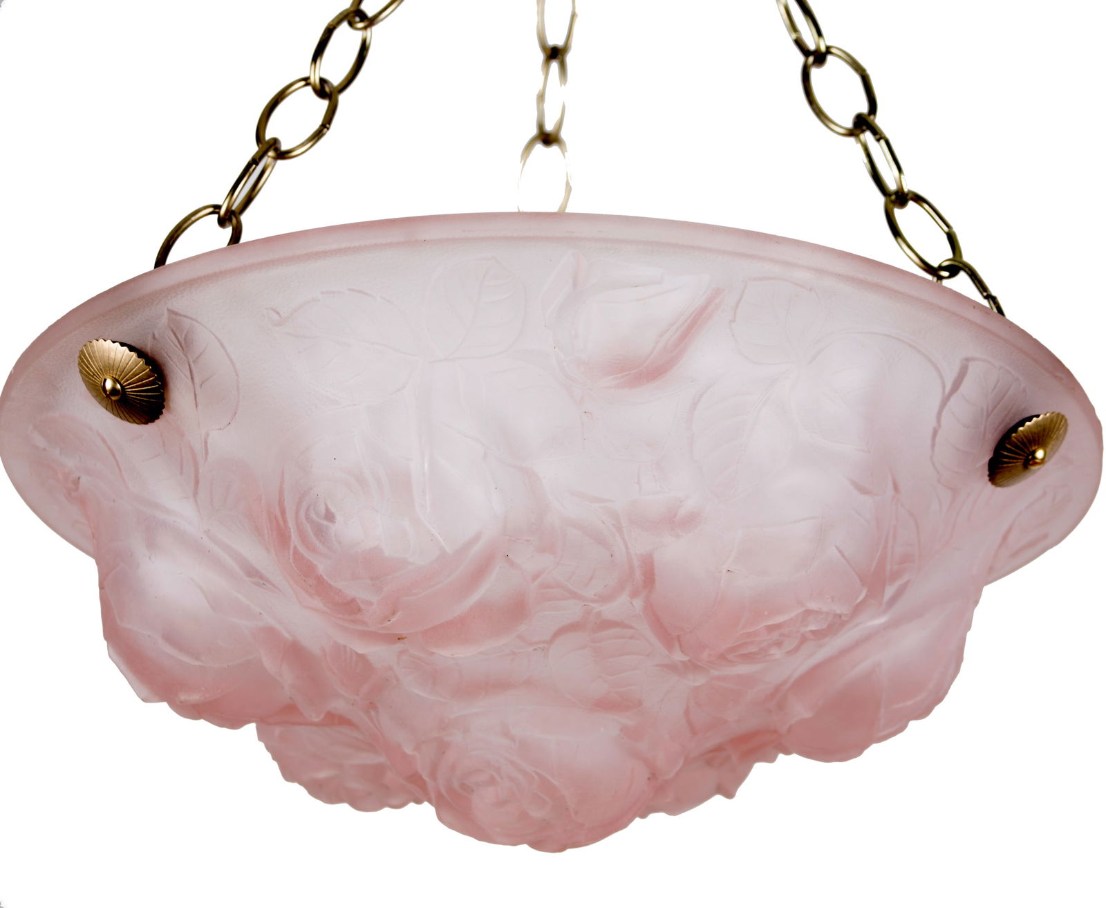 FRENCH ART DECO CHANDELIER GLASS MULLER Rose flower motive pink - 4