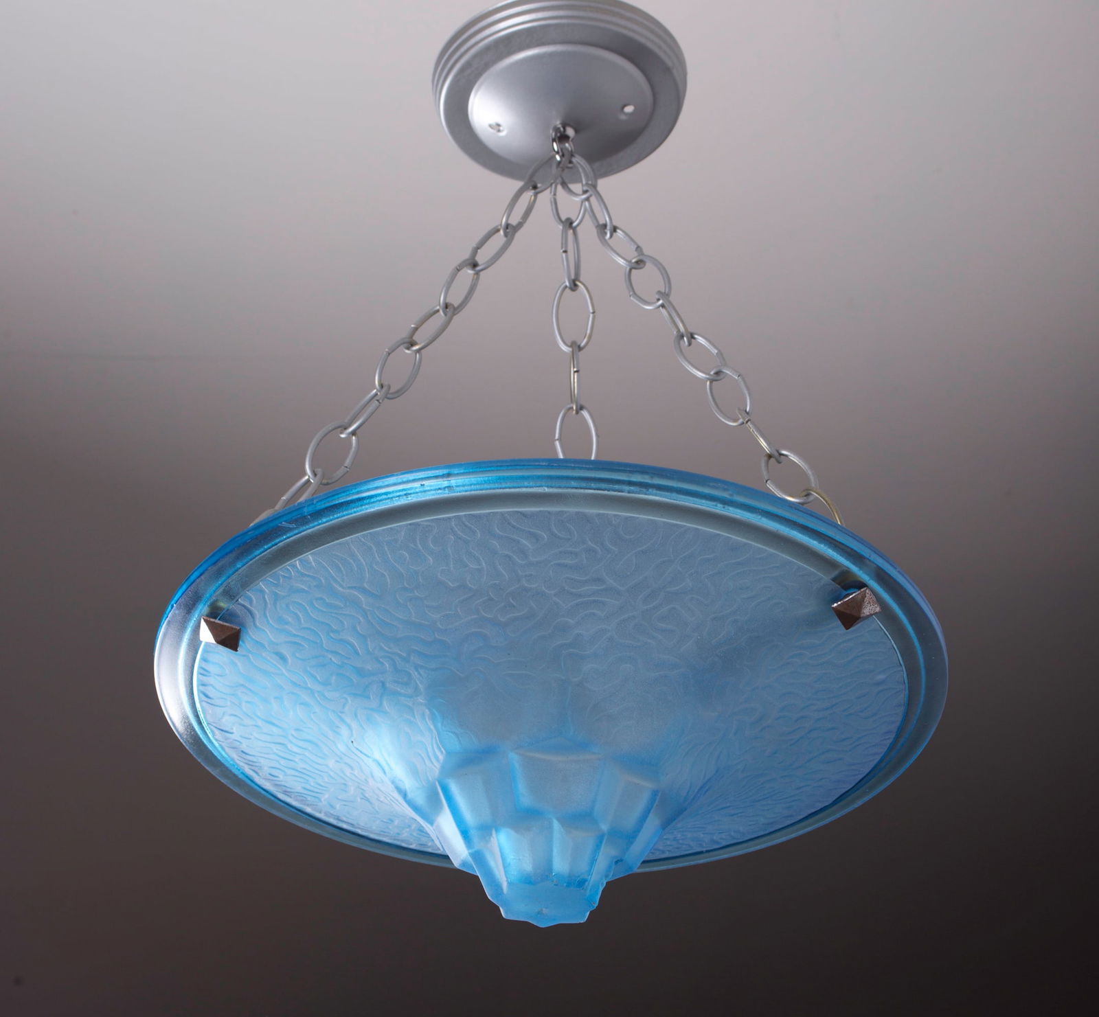 Cubist FRENCH Art-Deco Chandelier Degue David Guéron blue - 2