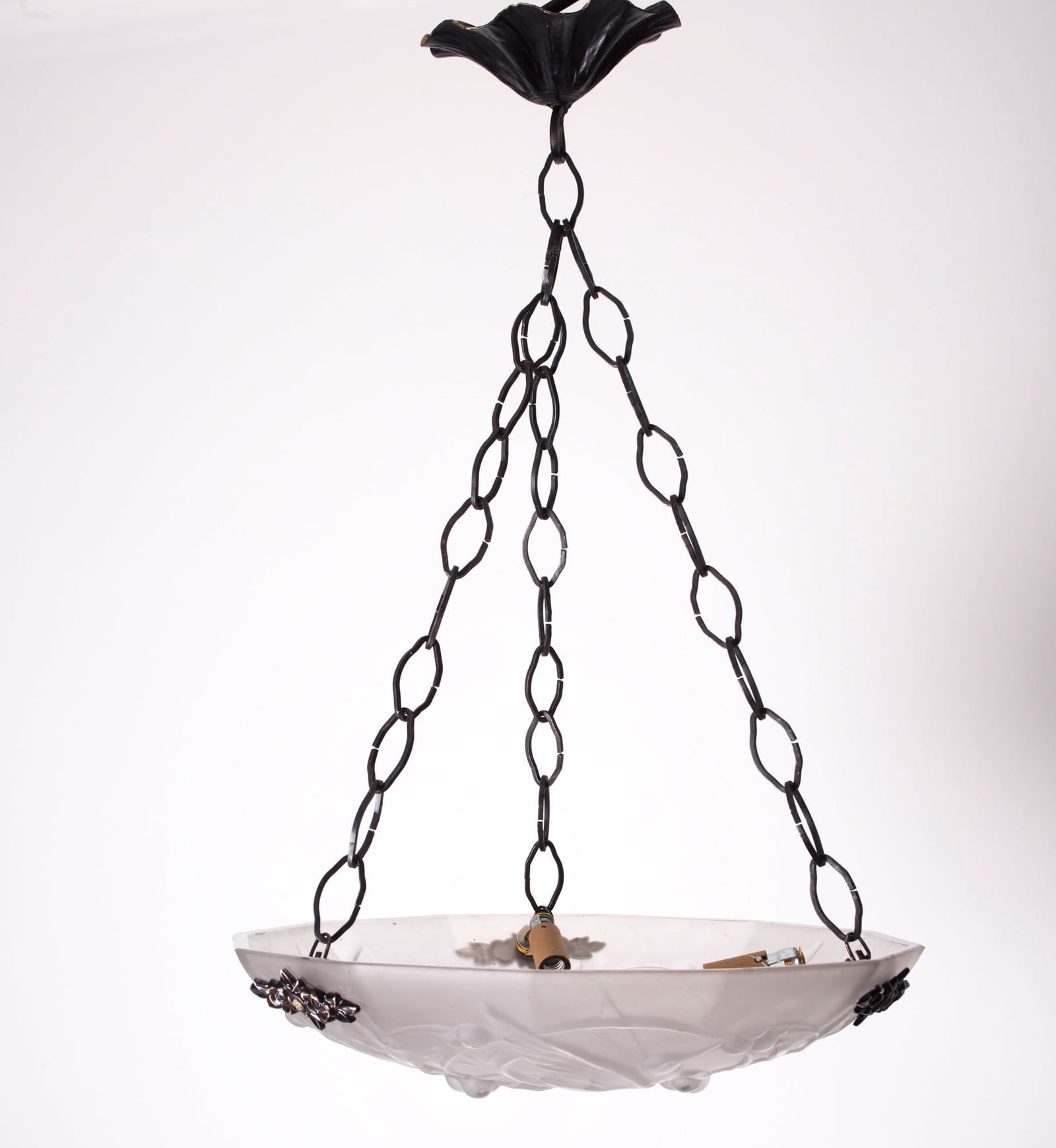 FRENCH ART DECO CHANDELIER GLASS MULLER birds motive - 3