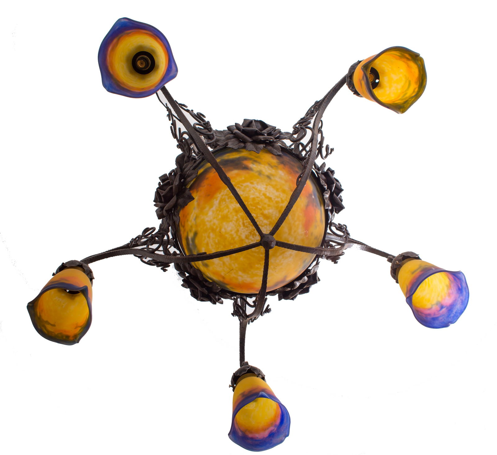 French Art-Deco marmoreal Chandelier Muller Freres grande verrerie de Croismar - 3