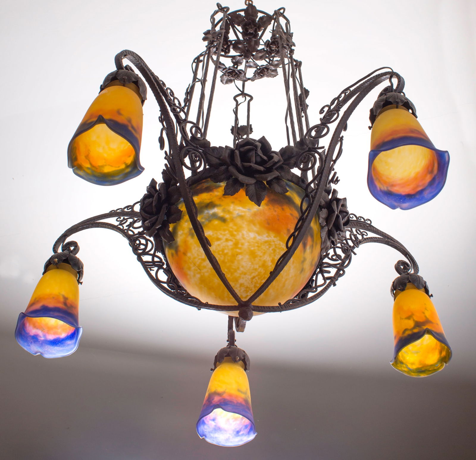 French Art-Deco marmoreal Chandelier Muller Freres grande verrerie de Croismar - 4