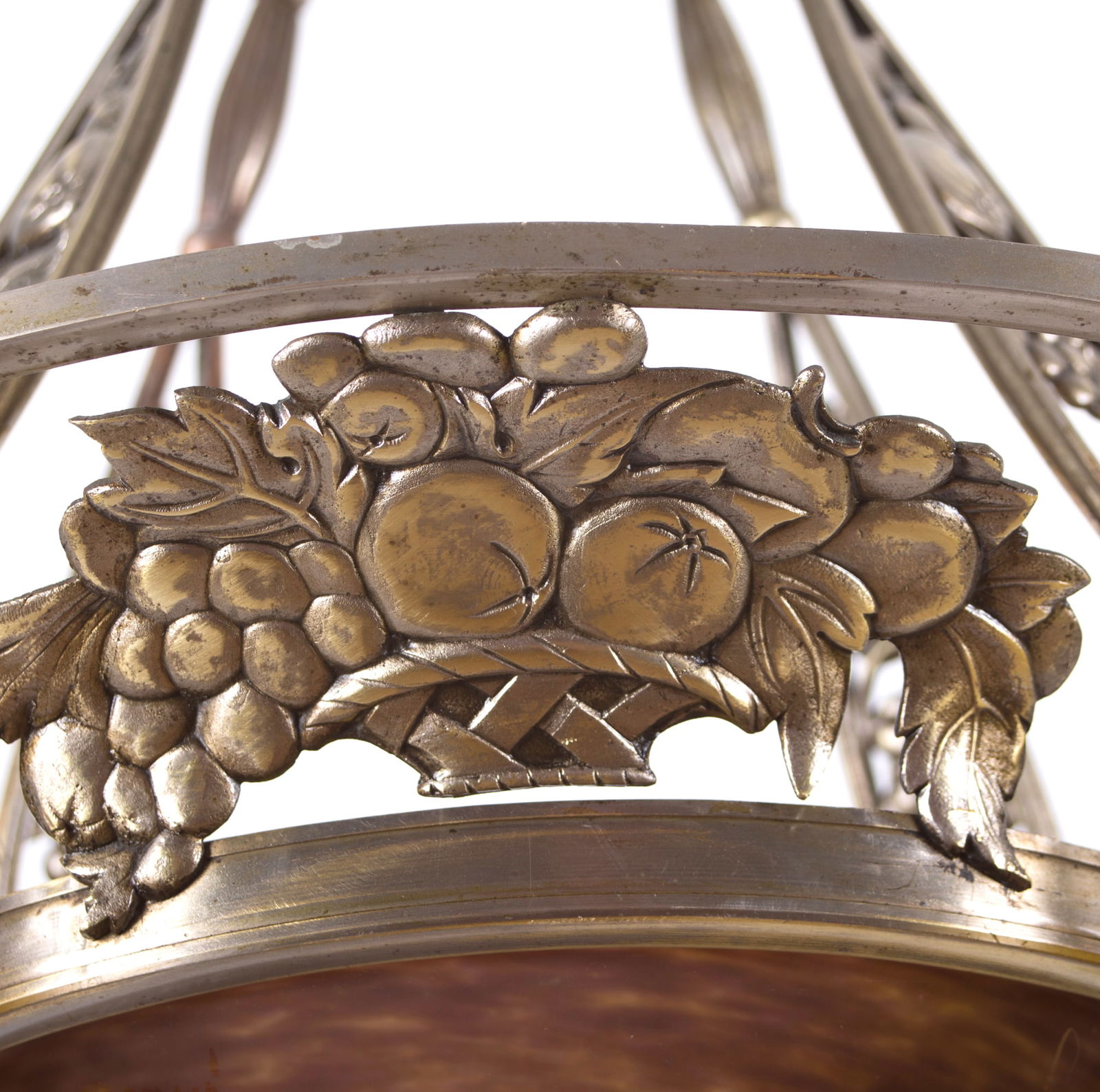 FRENCH Art-Deco Chandelier 4 lights Degue David Guéron brass frame - 5