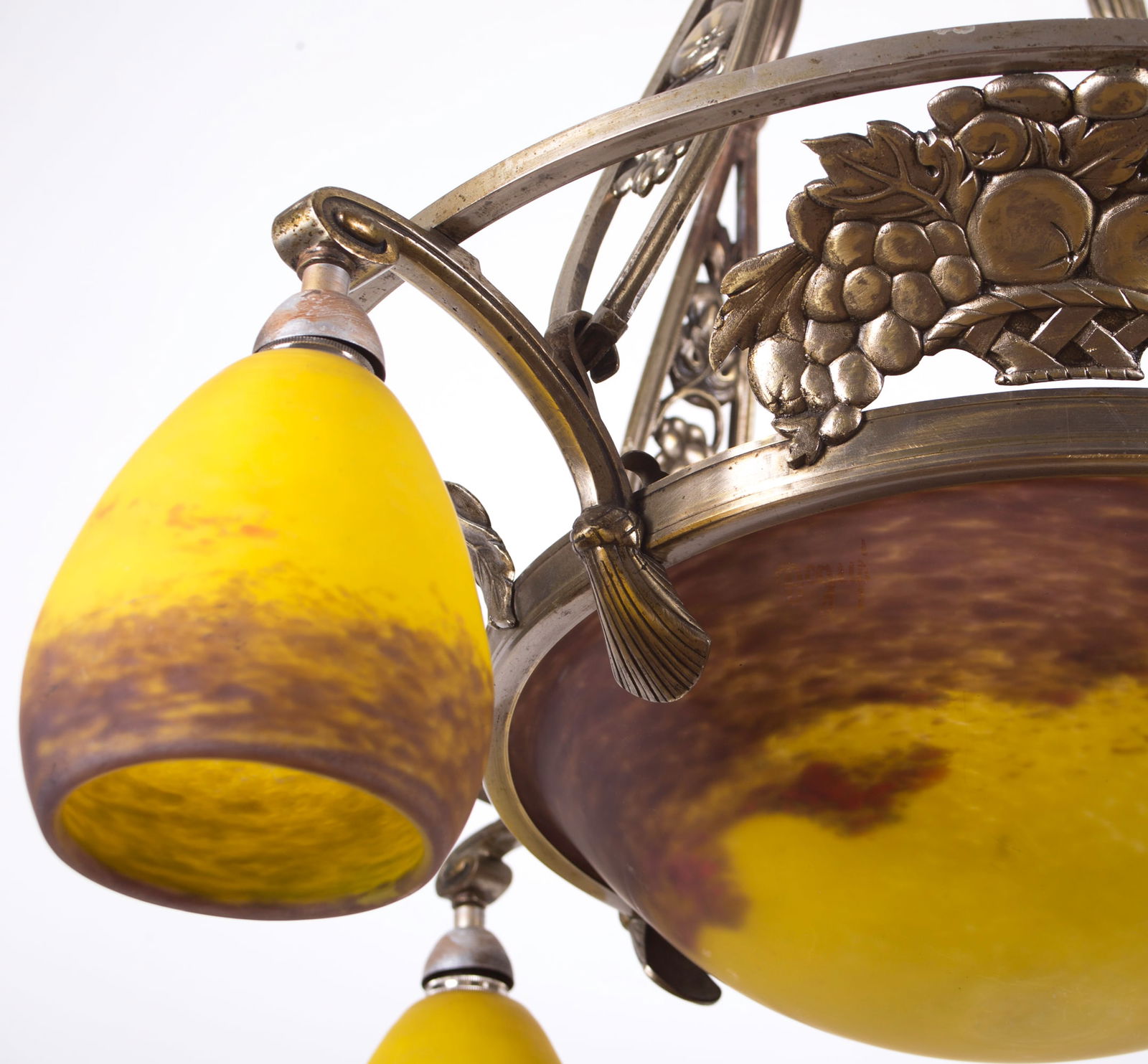 FRENCH Art-Deco Chandelier 4 lights Degue David Guéron brass frame - 7