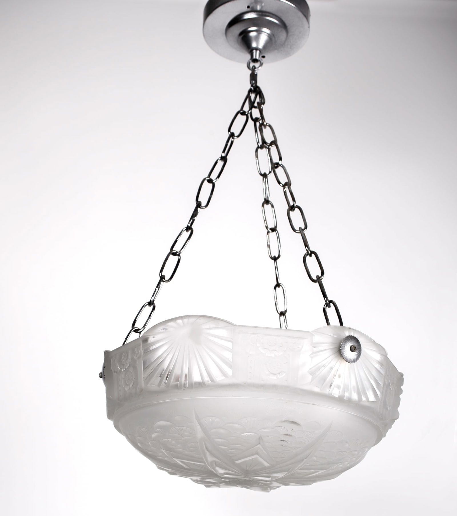 Large FRENCH ART DECO CHANDELIER GLASS MULLER cubist motive (1 of 5)