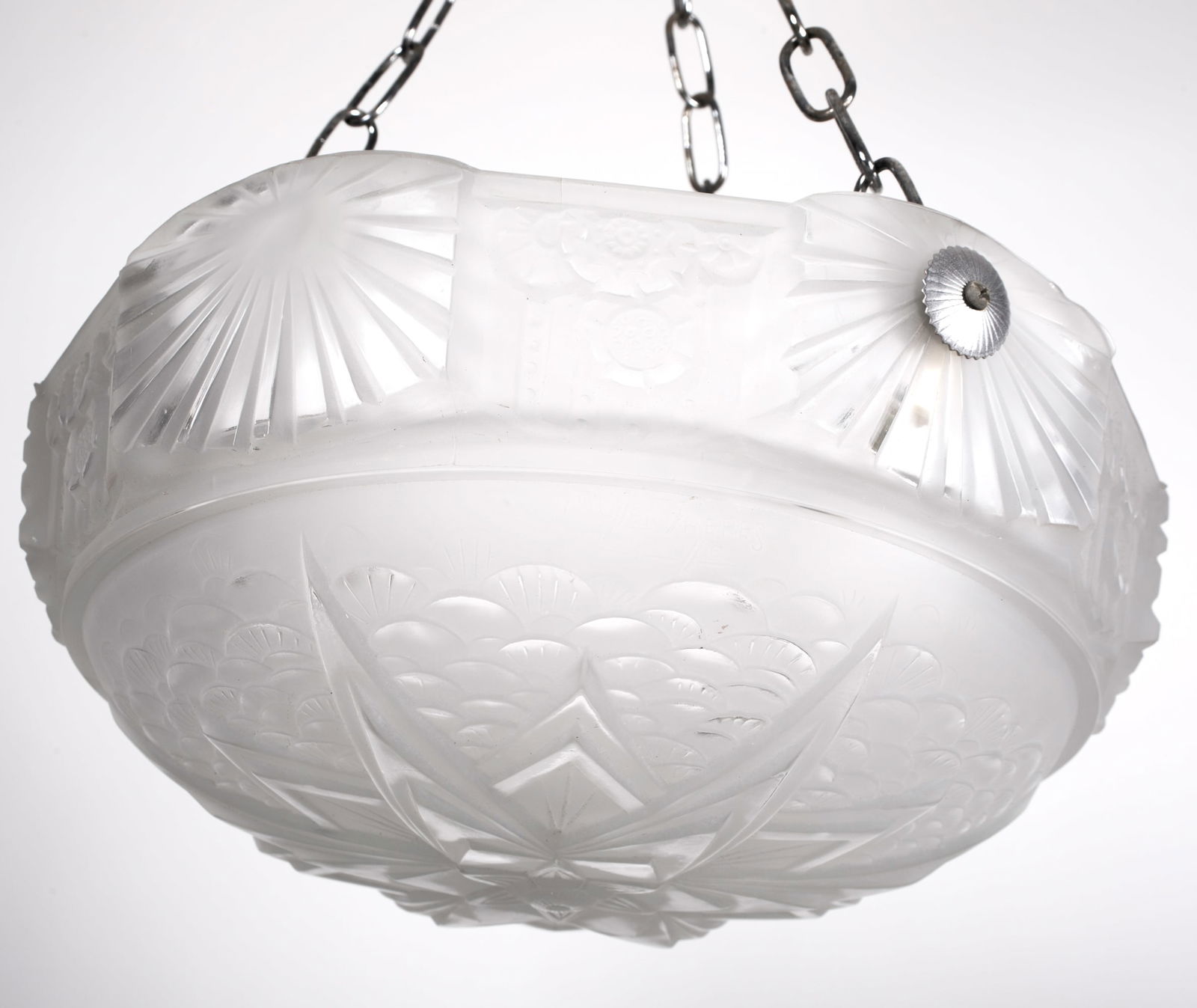 Large FRENCH ART DECO CHANDELIER GLASS MULLER cubist motive - 2