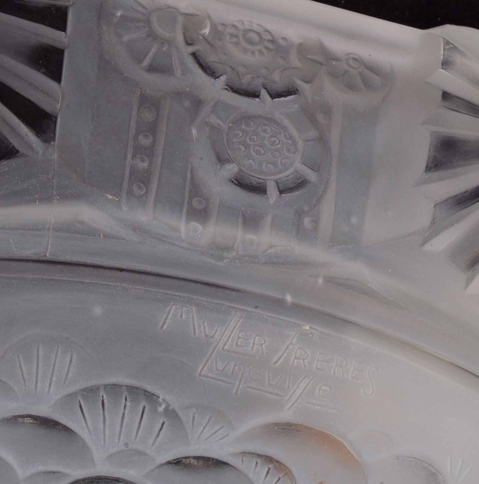 Large FRENCH ART DECO CHANDELIER GLASS MULLER cubist motive - 3