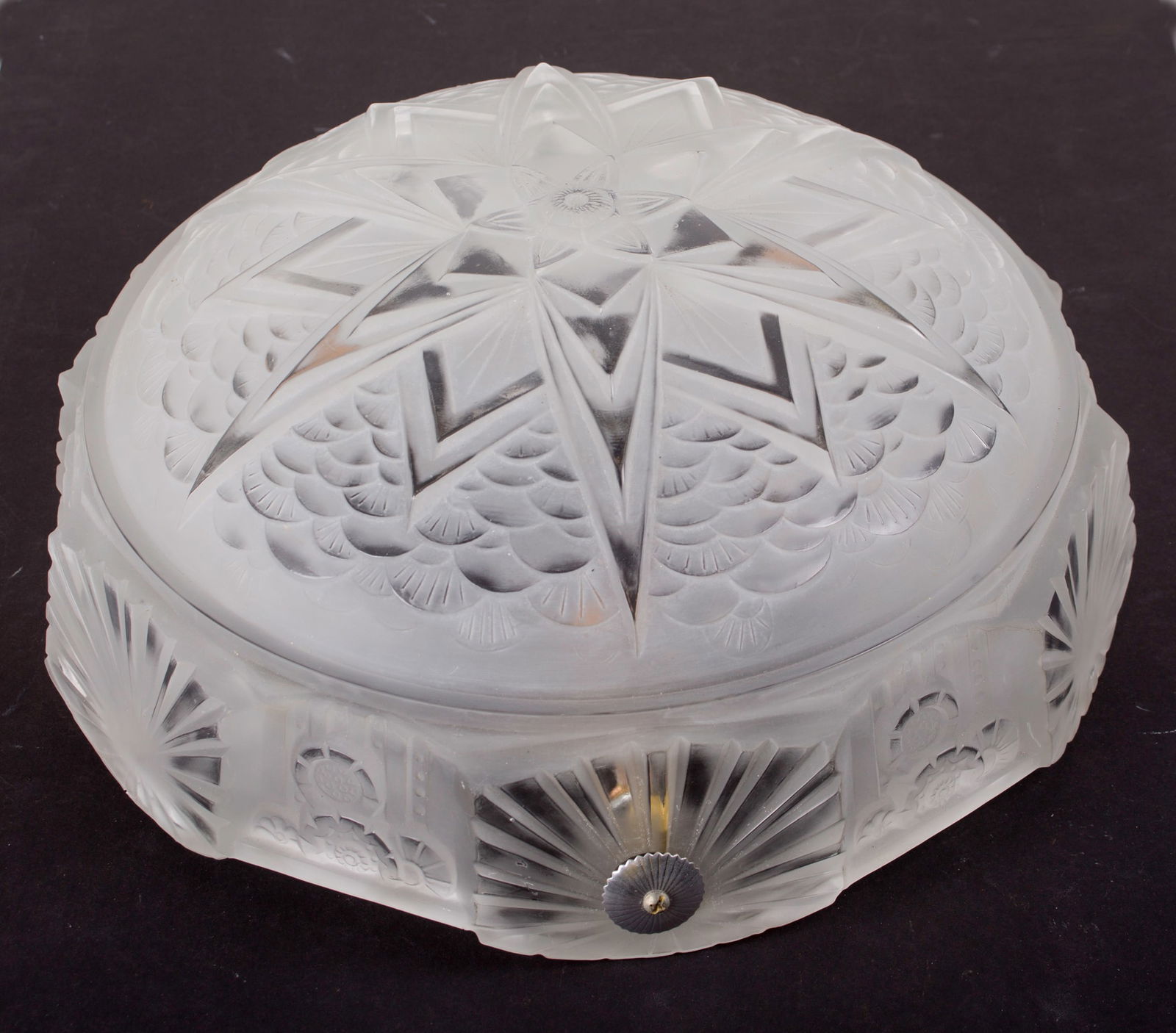 Large FRENCH ART DECO CHANDELIER GLASS MULLER cubist motive - 4