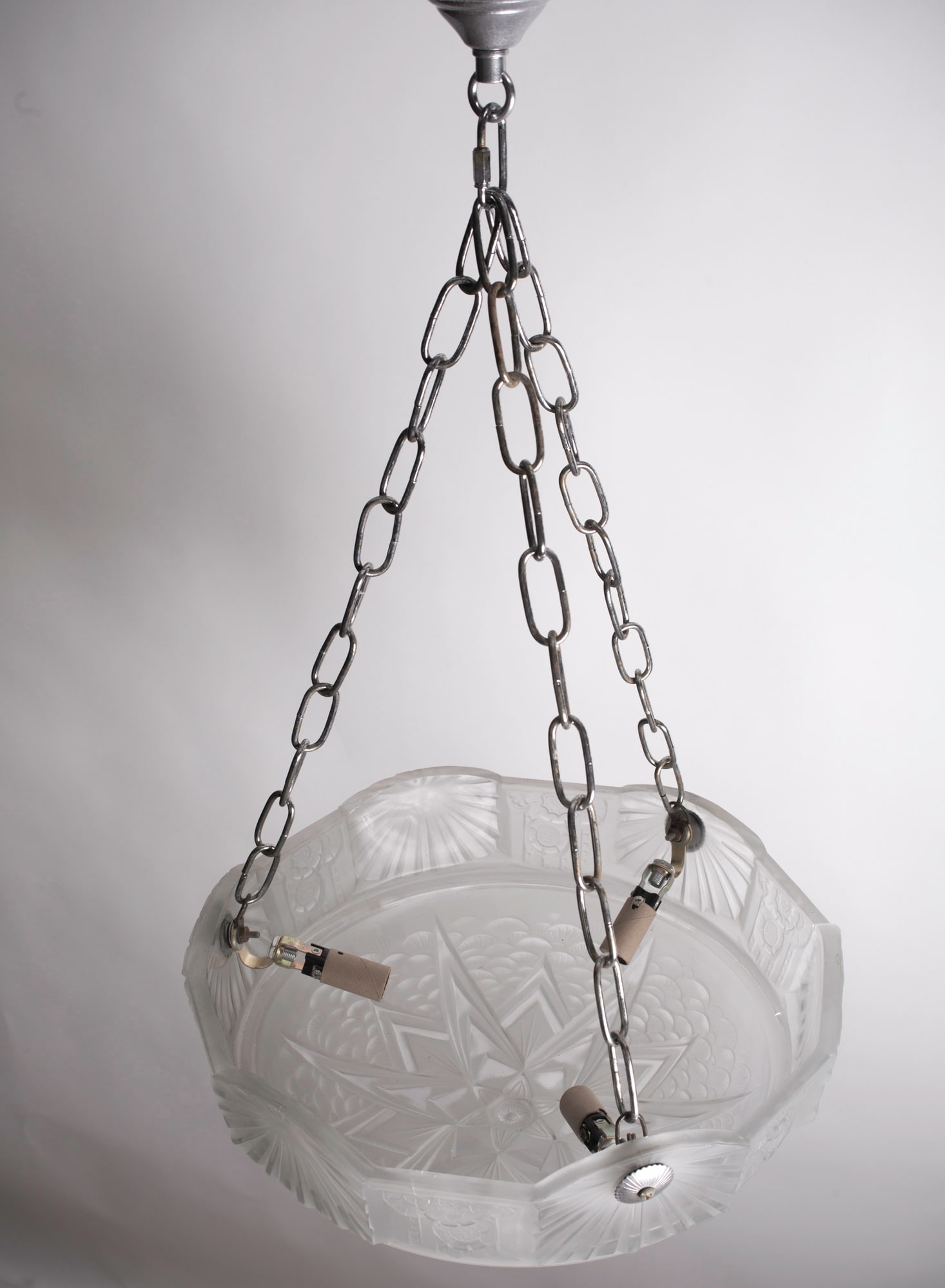 Large FRENCH ART DECO CHANDELIER GLASS MULLER cubist motive - 5