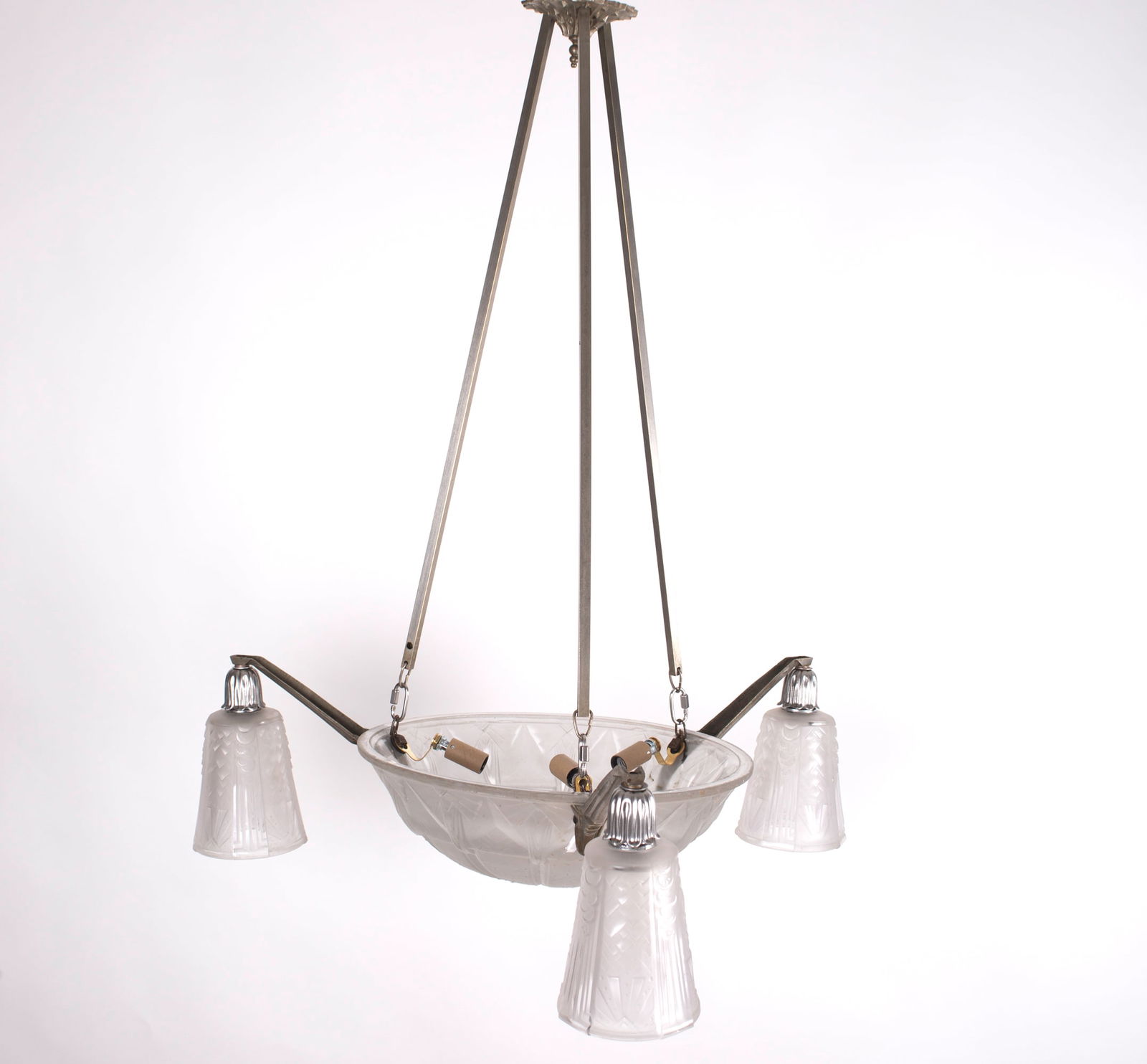 FRENCH ART DECO CHANDELIER GLASS MULLER Cubist - 2