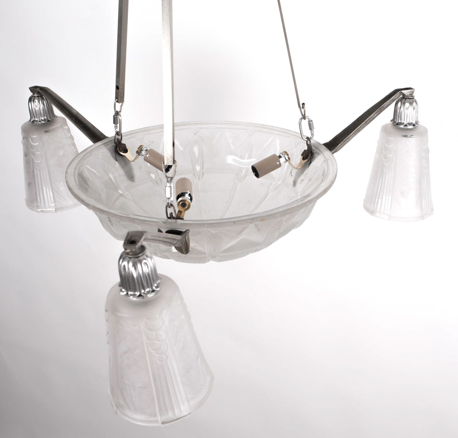 FRENCH ART DECO CHANDELIER GLASS MULLER Cubist - 6