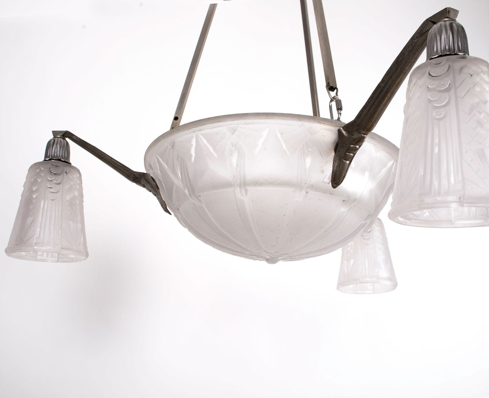 FRENCH ART DECO CHANDELIER GLASS MULLER Cubist - 8