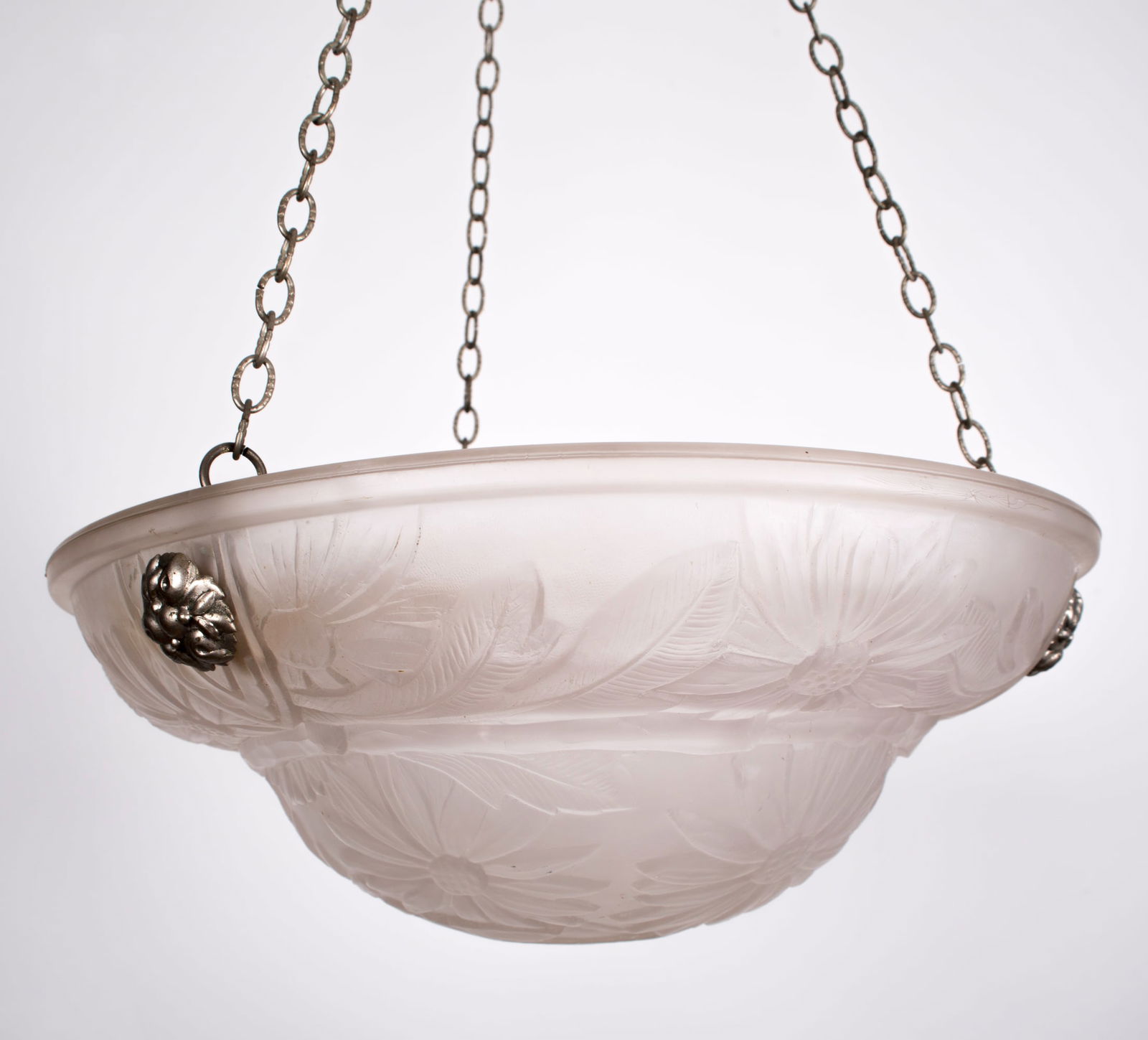 FRENCH ART DECO CHANDELIER white GLASS VERDUN daisy motive - 5