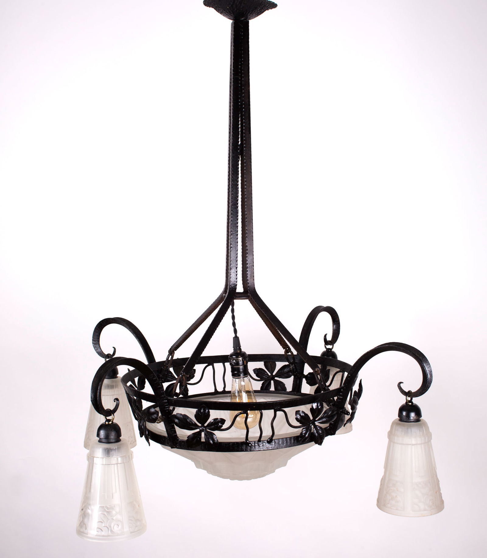 FRENCH Art-Deco Chandelier Degue David Guéron 4 lights - 2