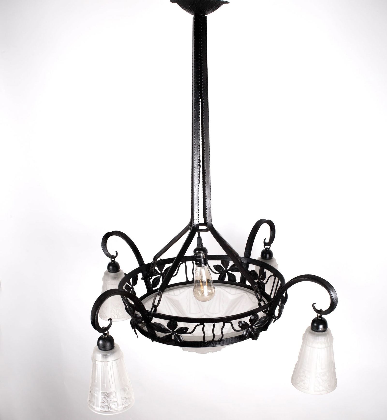 FRENCH Art-Deco Chandelier Degue David Guéron 4 lights - 5