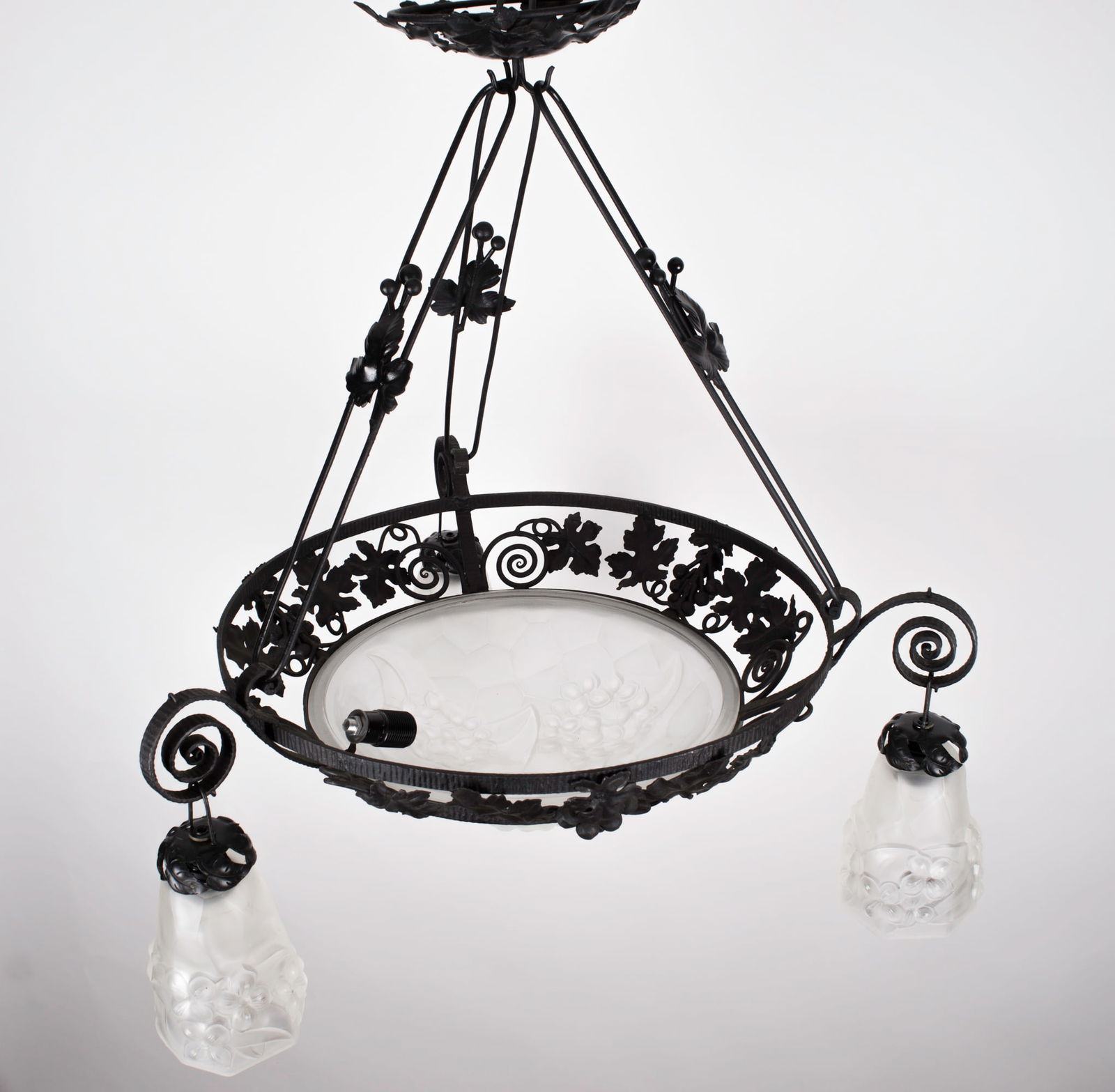 FRENCH Art-Deco Chandelier Degue David Guéron Ros signature pressed glass - 4