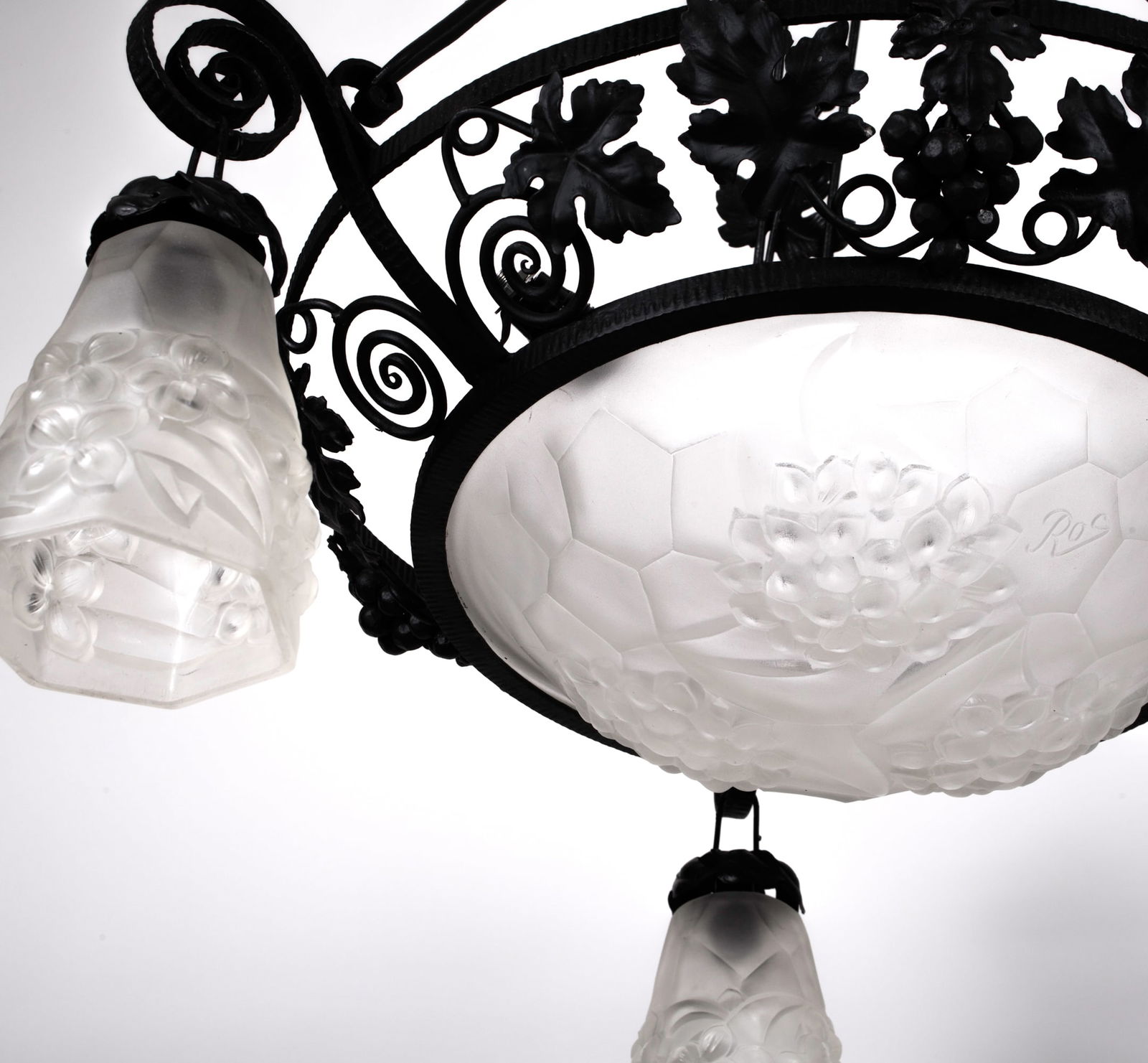 FRENCH Art-Deco Chandelier Degue David Guéron Ros signature pressed glass - 5