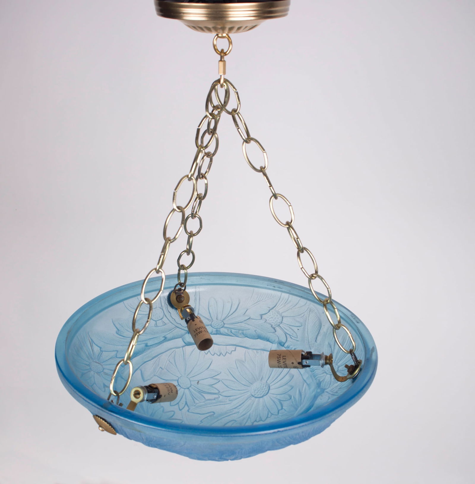 FRENCH ART DECO CHANDELIER Pressed GLASS VERDUN daisy motive - 2