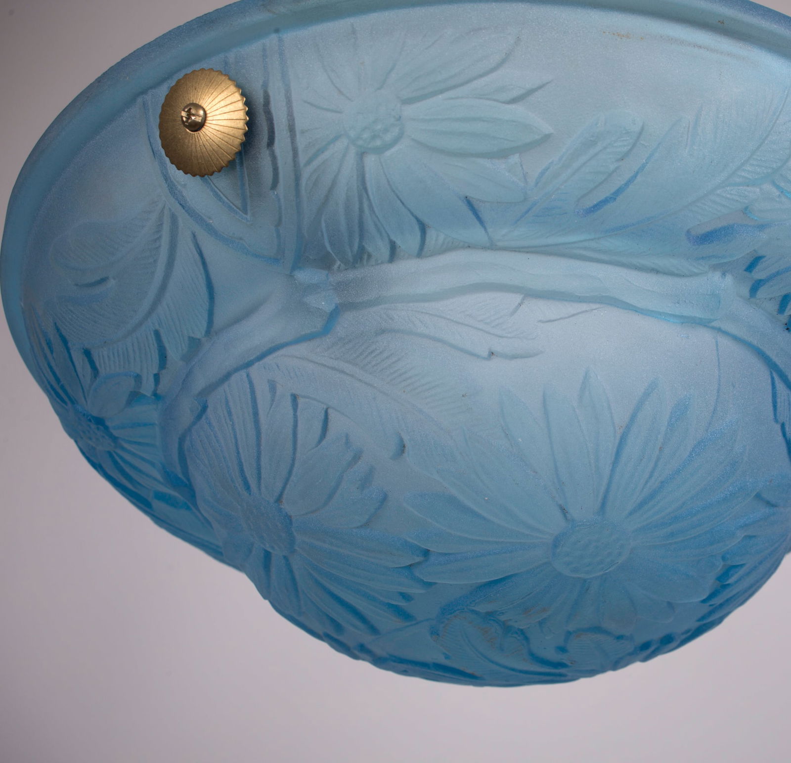 FRENCH ART DECO CHANDELIER Pressed GLASS VERDUN daisy motive - 3