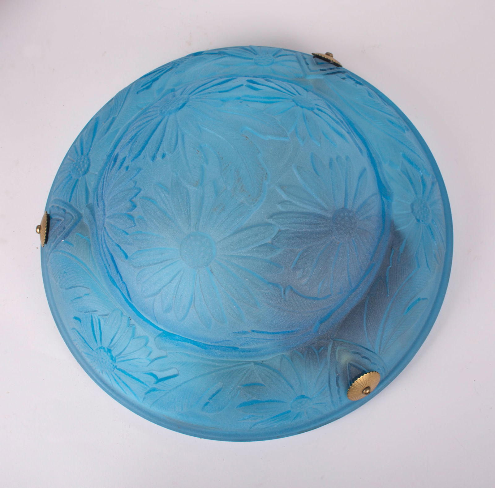 FRENCH ART DECO CHANDELIER Pressed GLASS VERDUN daisy motive - 4