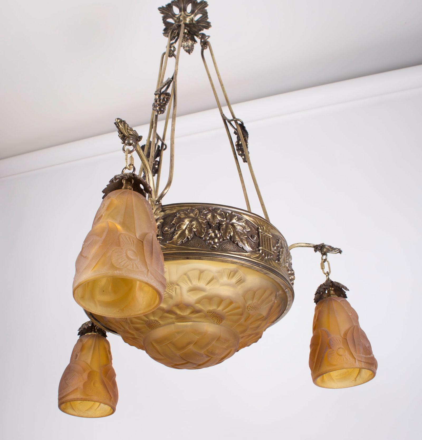 FRENCH Art-Deco Chandelier Degue David Guéron Amber - 6