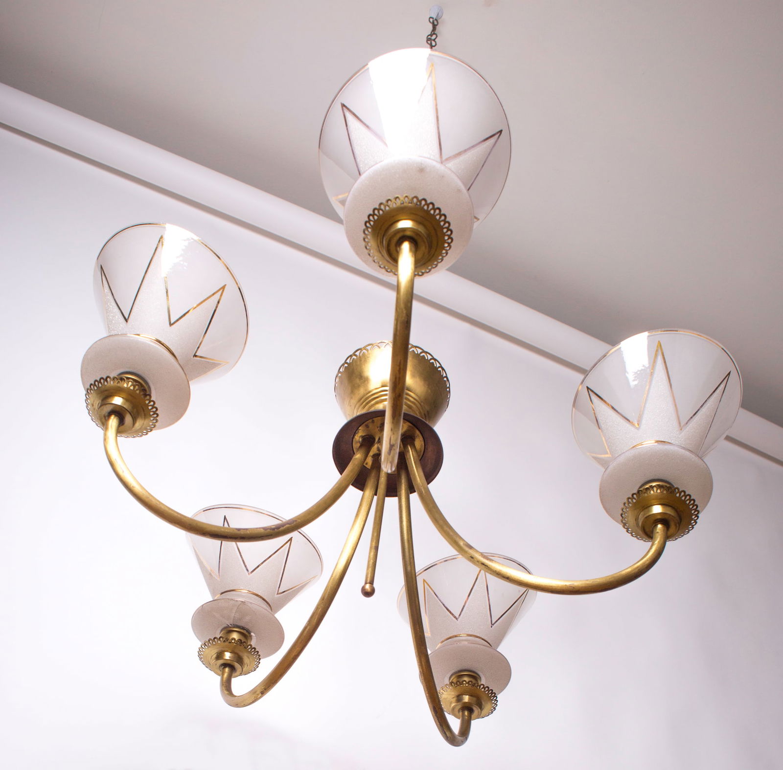 FRENCH modernist CHANDELIER LUNEL ARLUS 1960 Glass globe - 3