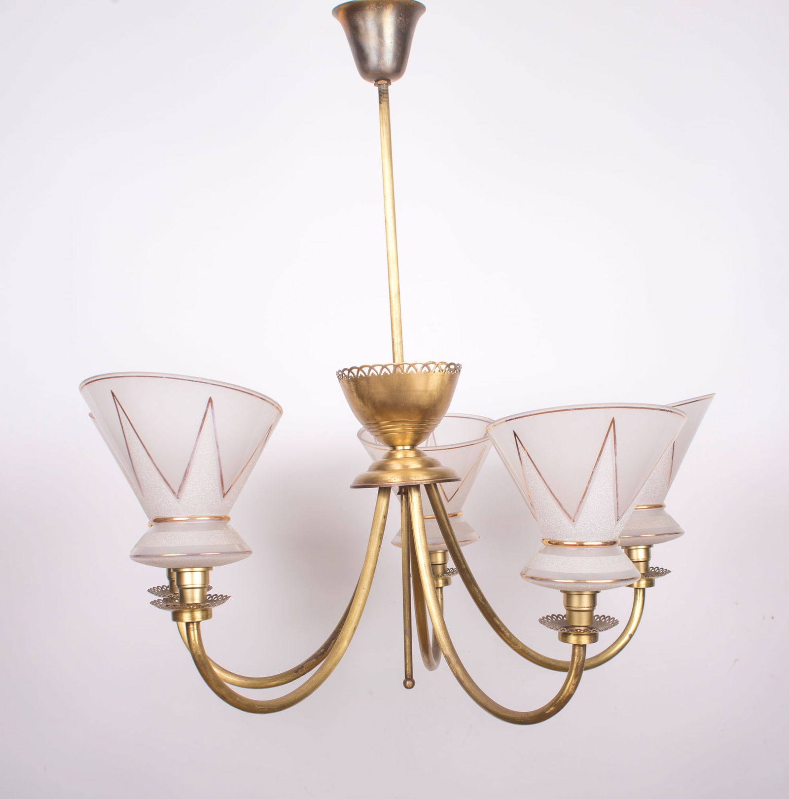 FRENCH modernist CHANDELIER LUNEL ARLUS 1960 Glass globe - 6