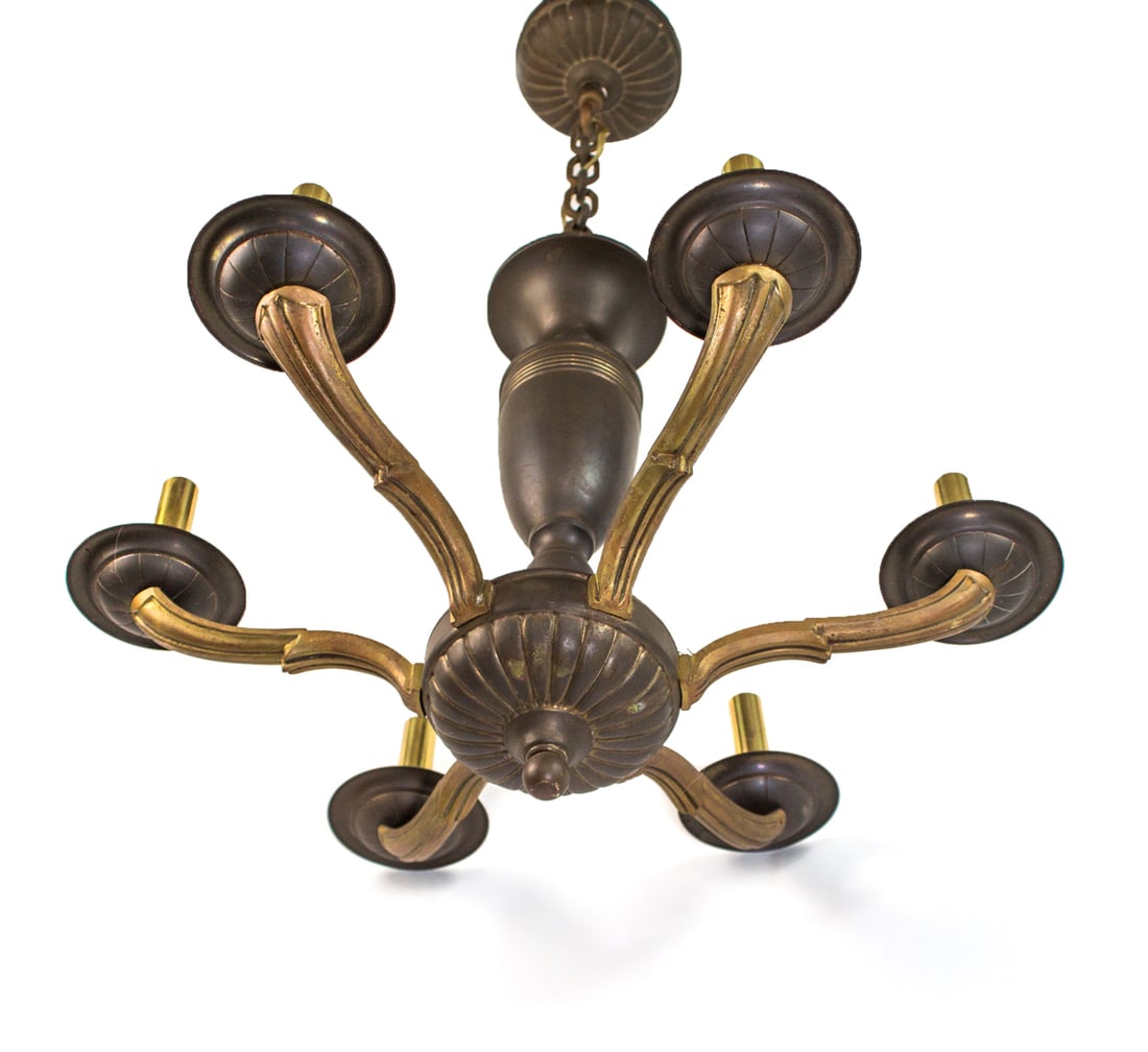 FRENCH Art Deco CHANDELIER Brass and bronze Sue et Mare: Title: FRENCH Art Deco CHANDELIER Brass and bronze Sue et Mare Description: FRENCH Art Deco CHANDELIER Brass and bronze Sue et Mare Made in France in the early 1920's this Chandelier is traditional