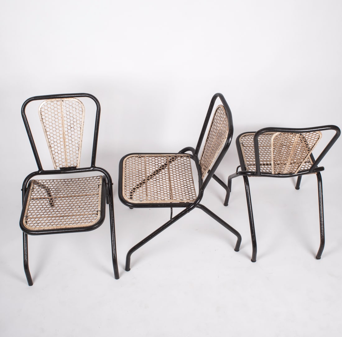 Set of 3 Rene Malaval metal garden chair French mid century - 6