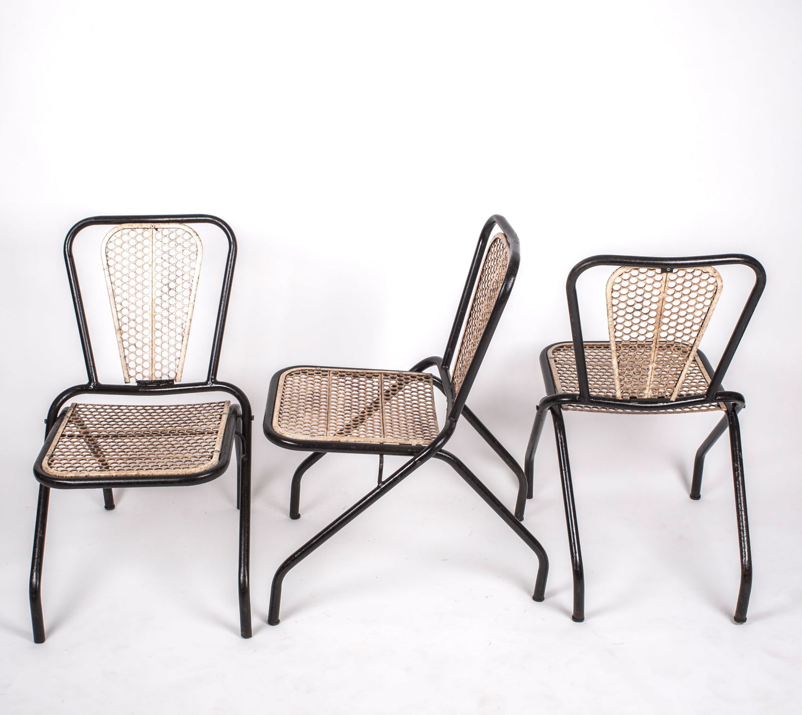 Set of 3 Rene Malaval metal garden chair French mid century - 7