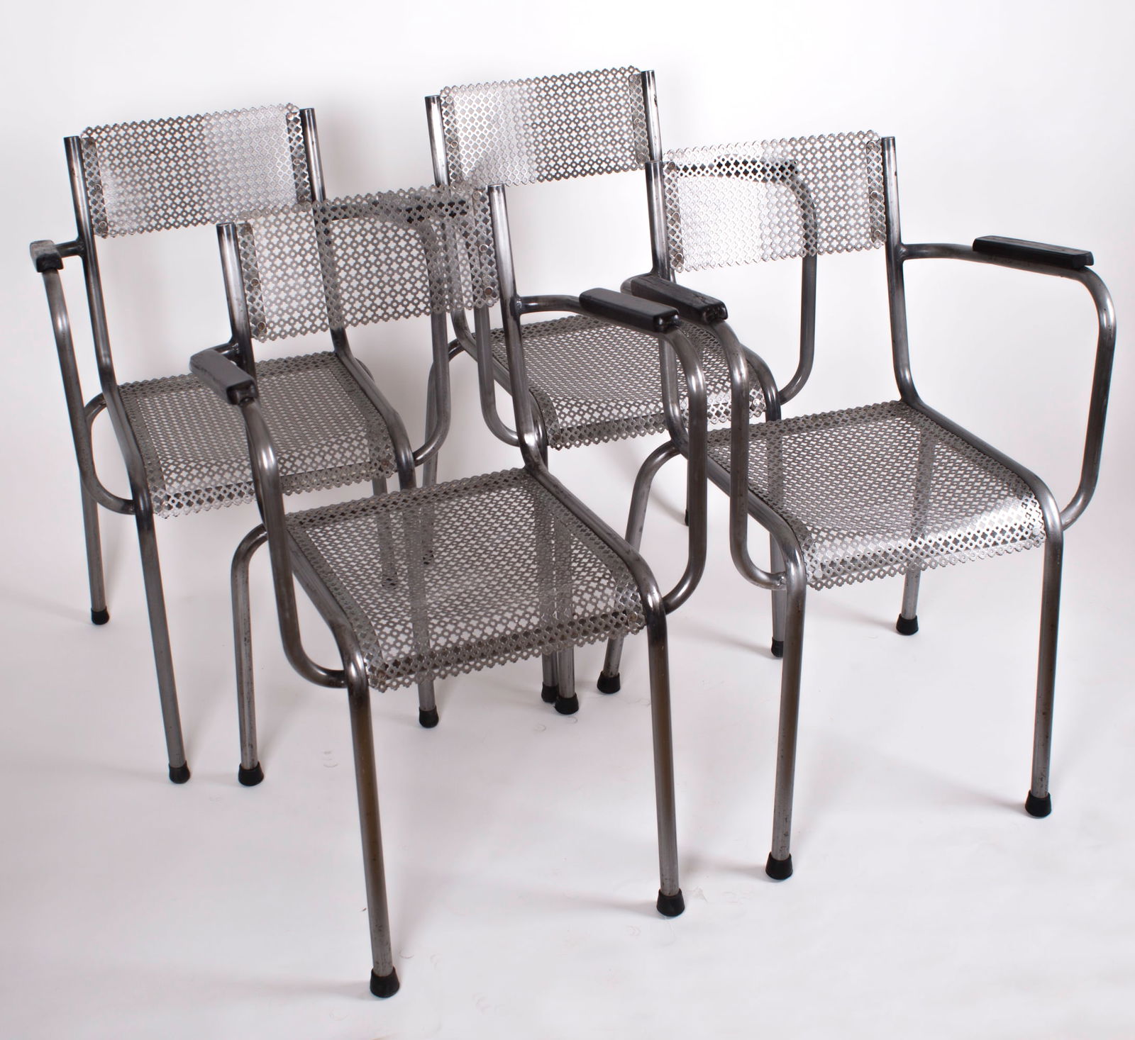 MATHIEU MATEGOT set of 4 metal armchair Cad rigitulle french mid century: Title: MATHIEU MATEGOT set of 4 metal armchair Cad rigitulle french mid century Description: French modernist set of chairs made in the 1950's by Mathieu Mategot , it is made with his trademark bent m