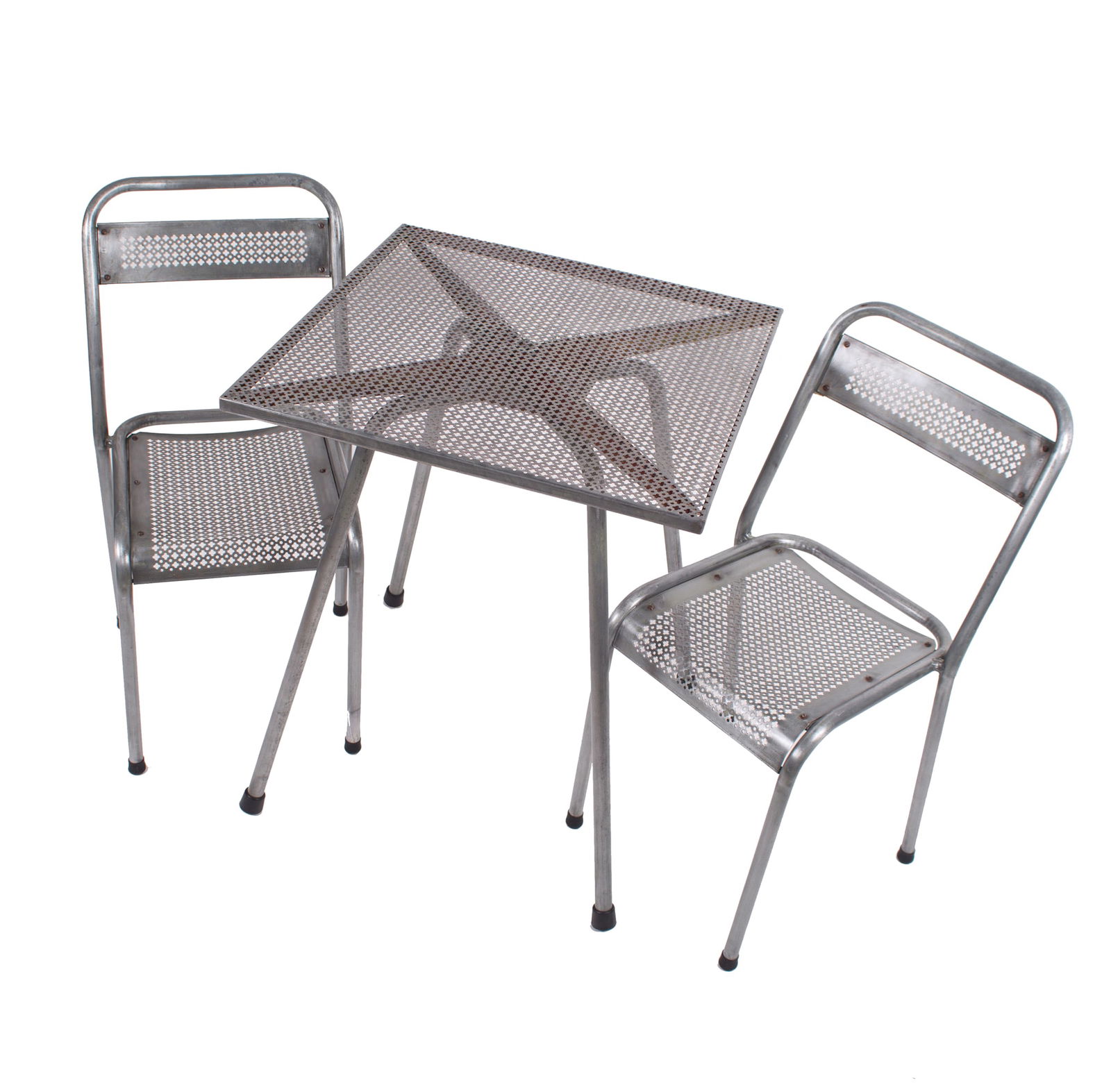 MATHIEU MATEGOT pair of metal chair rigitulle french mid century - 6