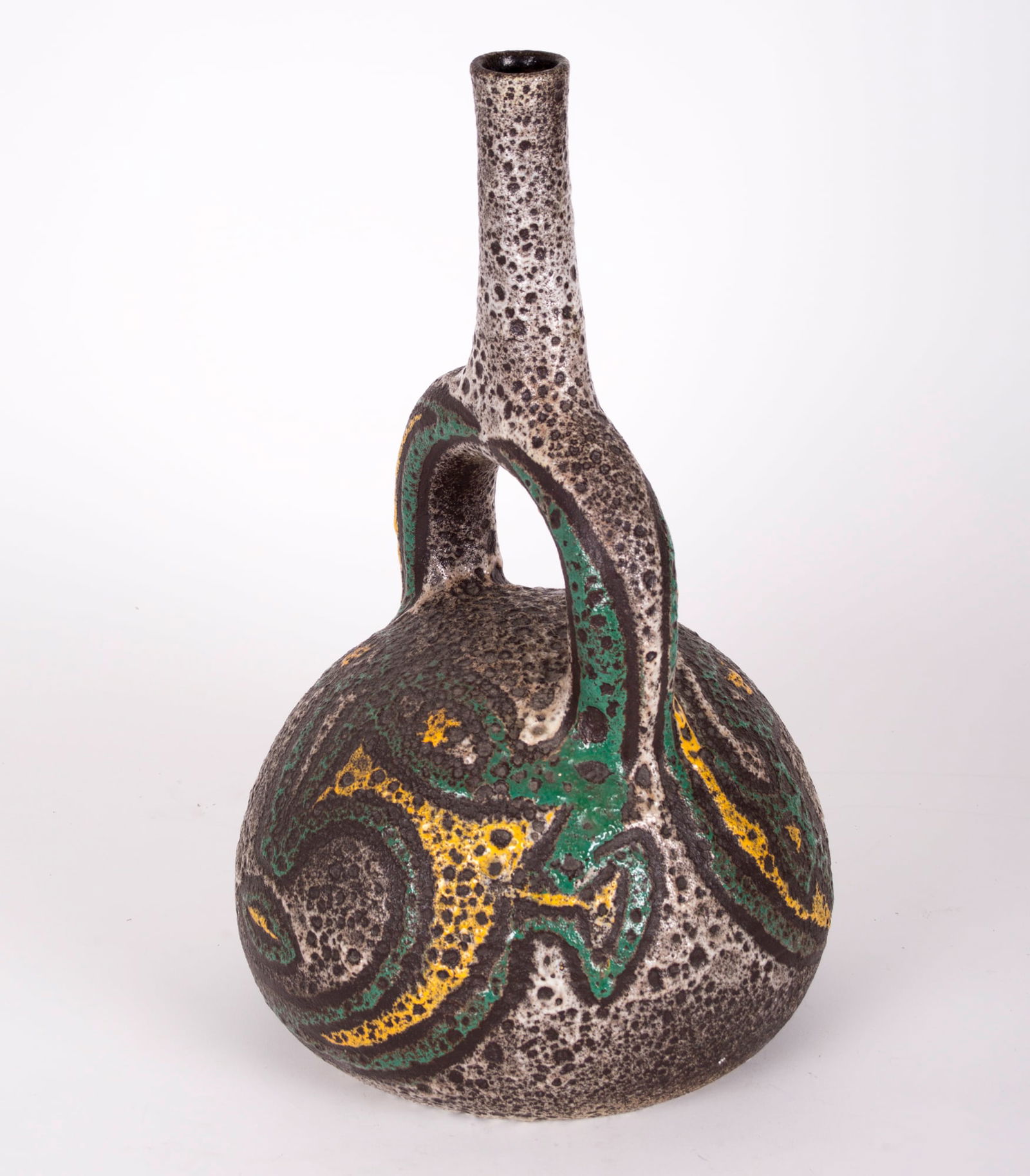 Mid-Century French Pottery ACCOLAY Ceramic stirrups vase - 2