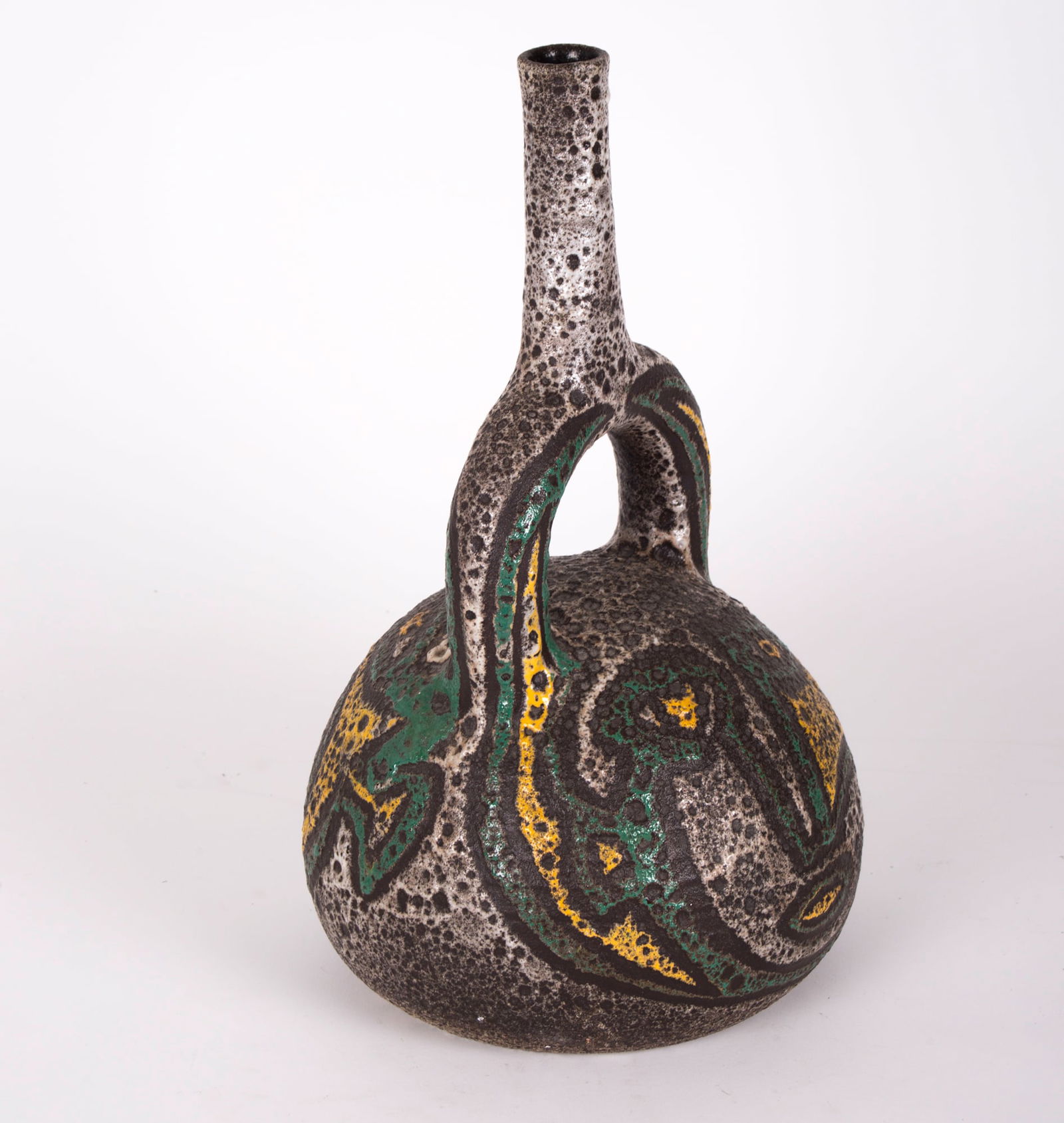 Mid-Century French Pottery ACCOLAY Ceramic stirrups vase - 4