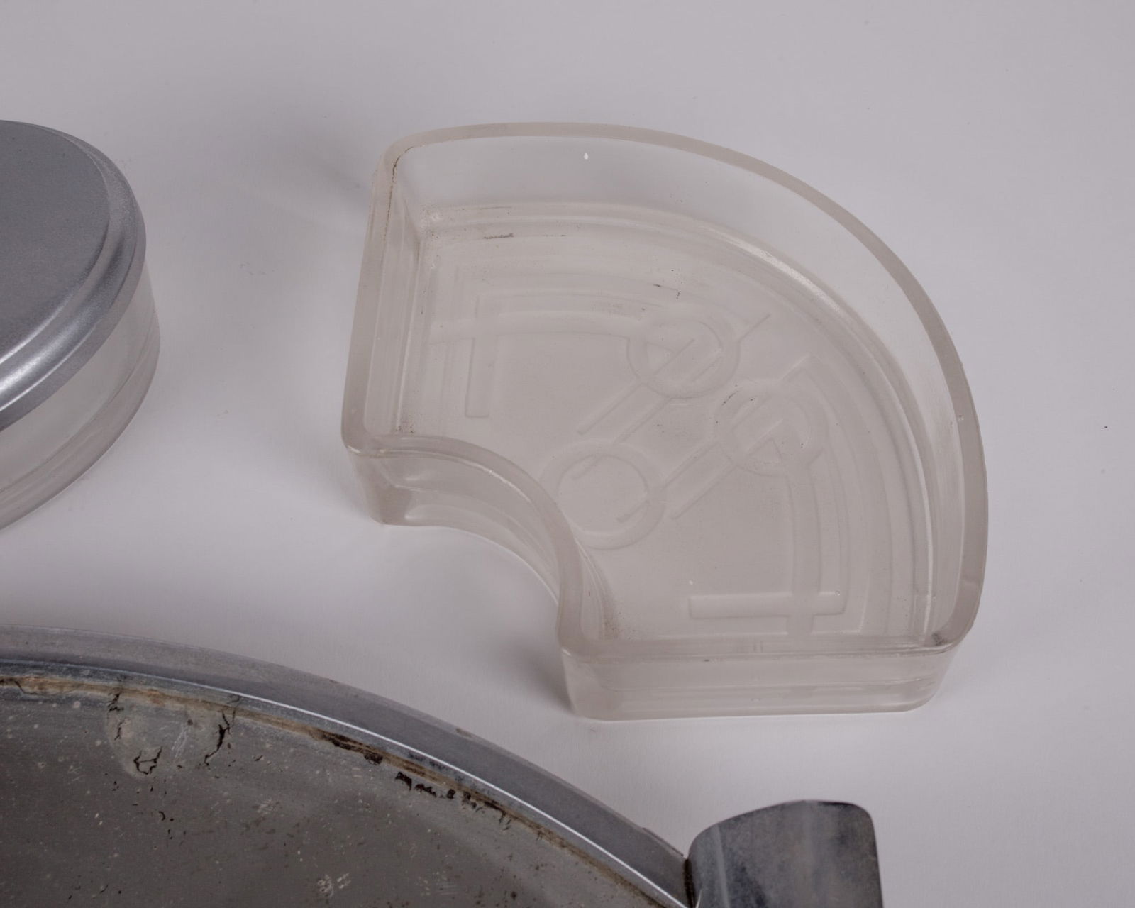 French art deco Metal serving Tray with Glass compartments - 2